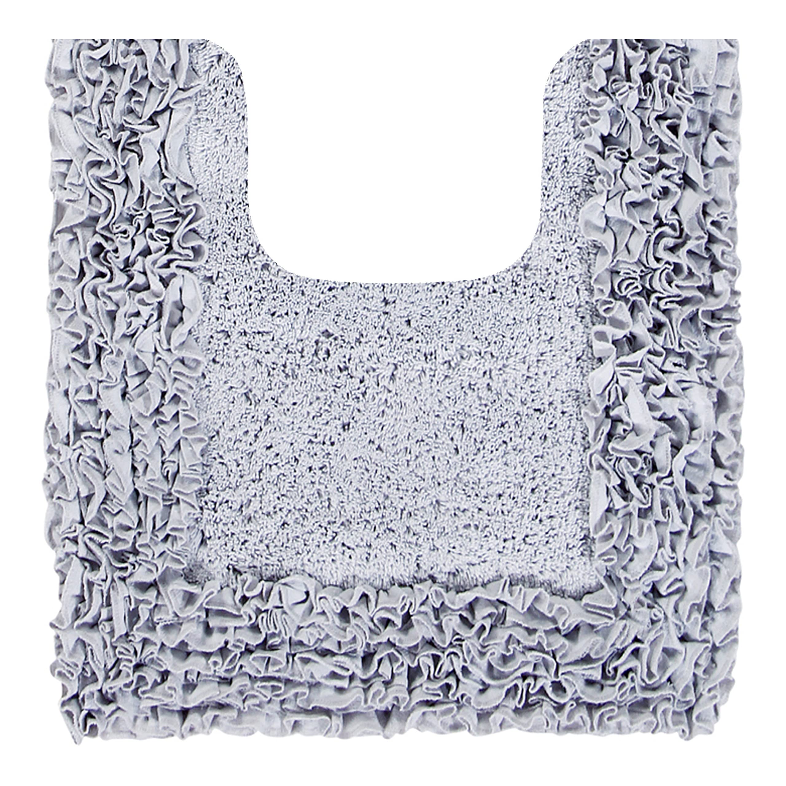 Better Trends Shaggy Border Collection is Ultra Soft, Plush and Absorbent Tufted Bath Mat Rug 100% Cotton in Vibrant Colors, 20" x 20" Contour, Silver