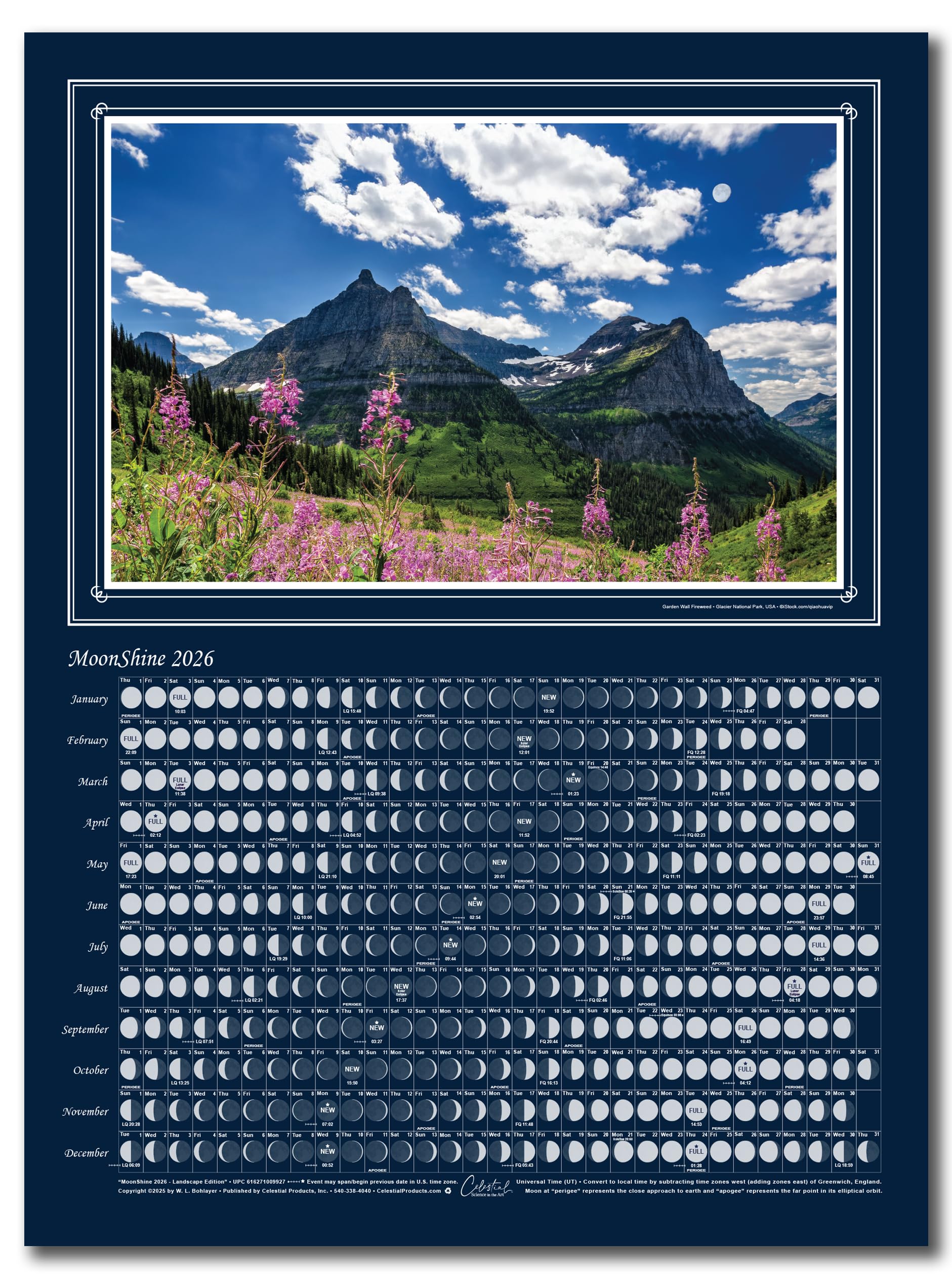 Moon Calendar 2026, MoonShine, Landscape