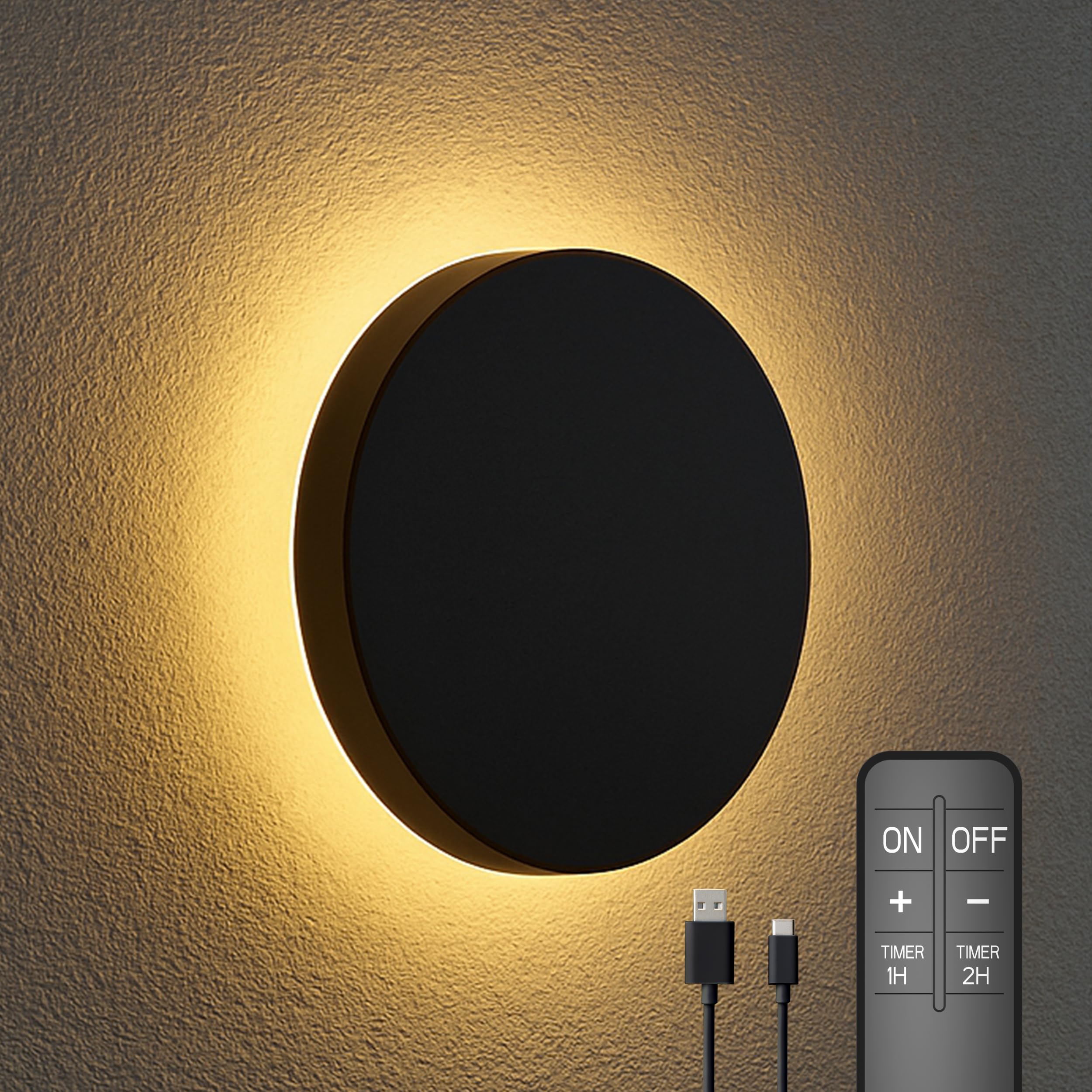 CALEX - Rosarno Rechargeable Outdoor Wall Light 25 cm, Battery Operated Lamp, Indoor and Outdoor use, IP44 Waterproof, Indirect Lighting, Dimmable, Black