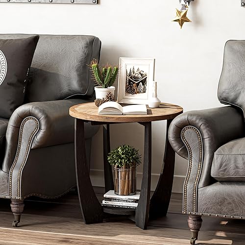 Miniatura 44 de Mesa auxiliar rústica de granja con estante de almacenamiento, mesa auxiliar francesa para familia, comedor o sala de estar, espacios pequeños, Mesa