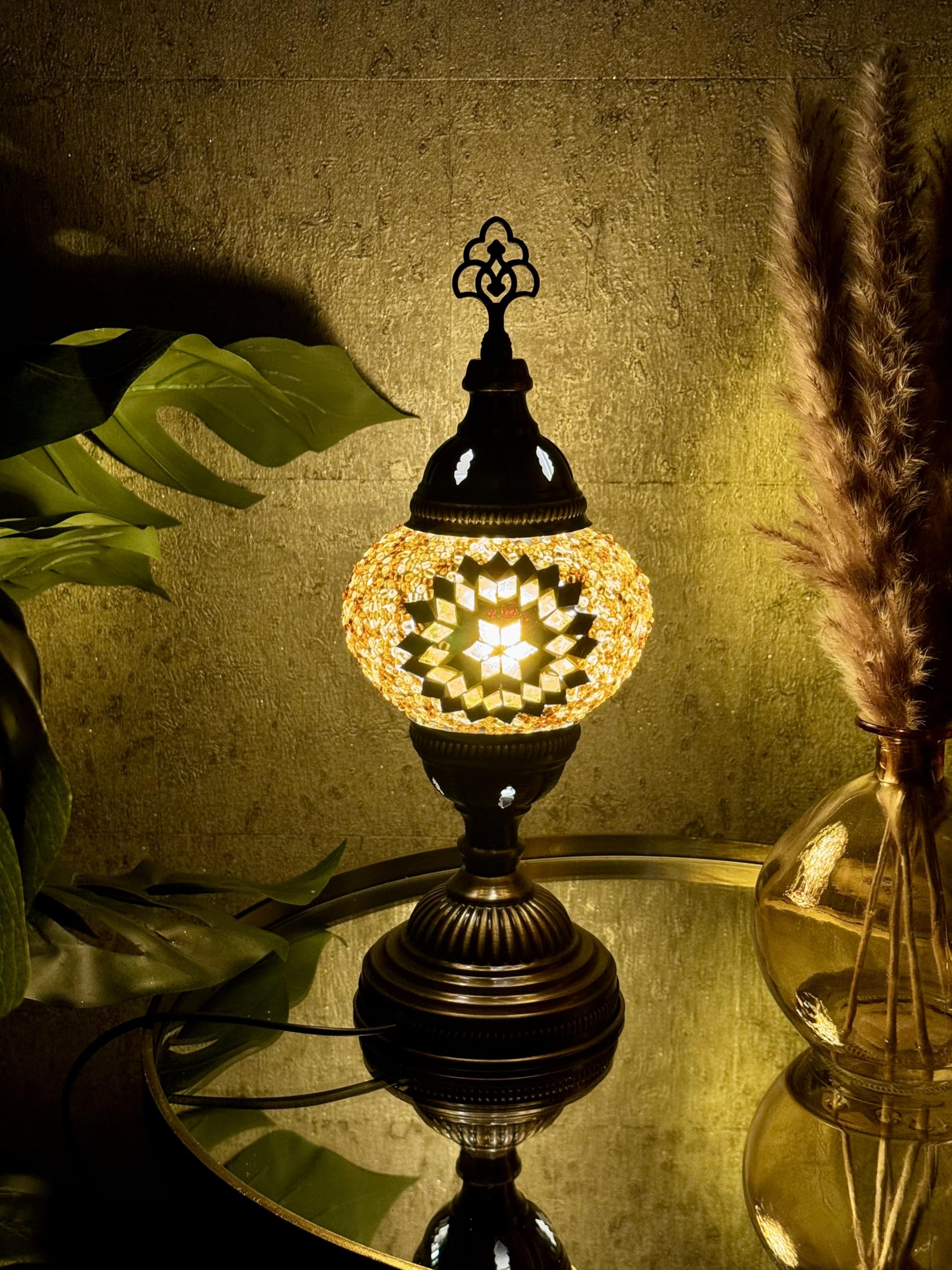 Lightza New Handmade Multi Color Turkish Moroccan Mosaic Table Lamp (Golden 01)
