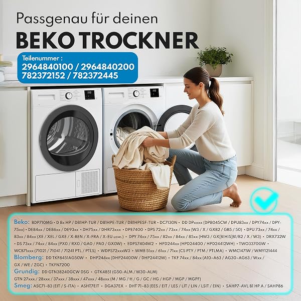 Premium Trocknerfilter kompatibel für Beko Grundig Blomberg Smeg - Ersatz für 2964840100 2964840200 - Filter für Wärmepumpentrockner - Passgenauer Schwammfilter Filtermatte 245 x 155 x 10 mm - 2