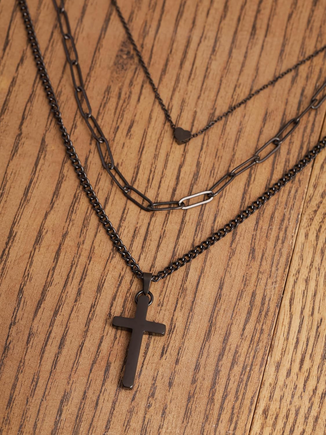 Sacina Goth Layered Black Cross Pendant Necklace, Grunge Gothic Emo Necklace - Image 6