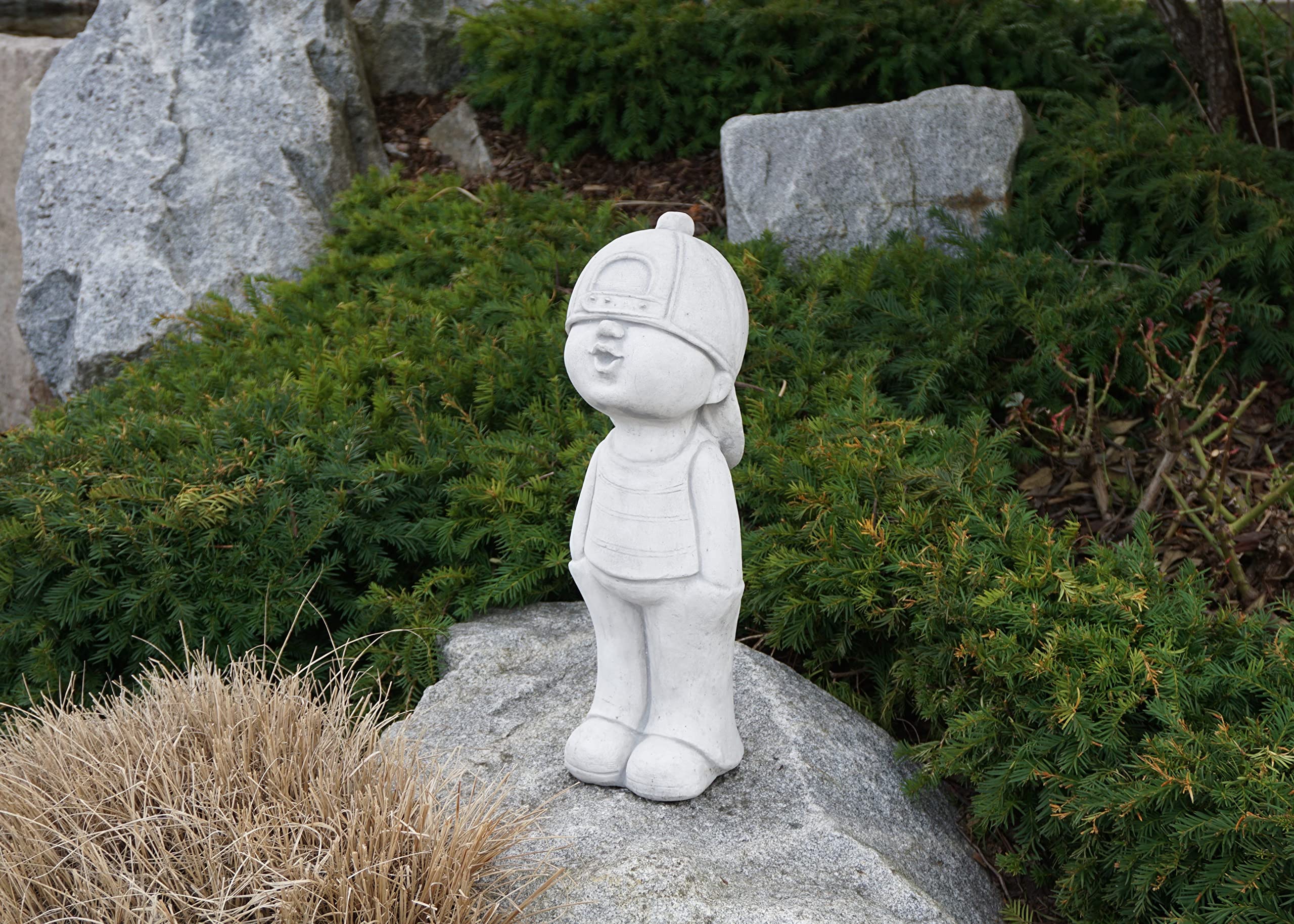 gartendekoparadies.de Jungen Figur, Steinfigur H. 52 cm, 16 kg, Grau, frostsicher aus Steinguss für Außenbereich