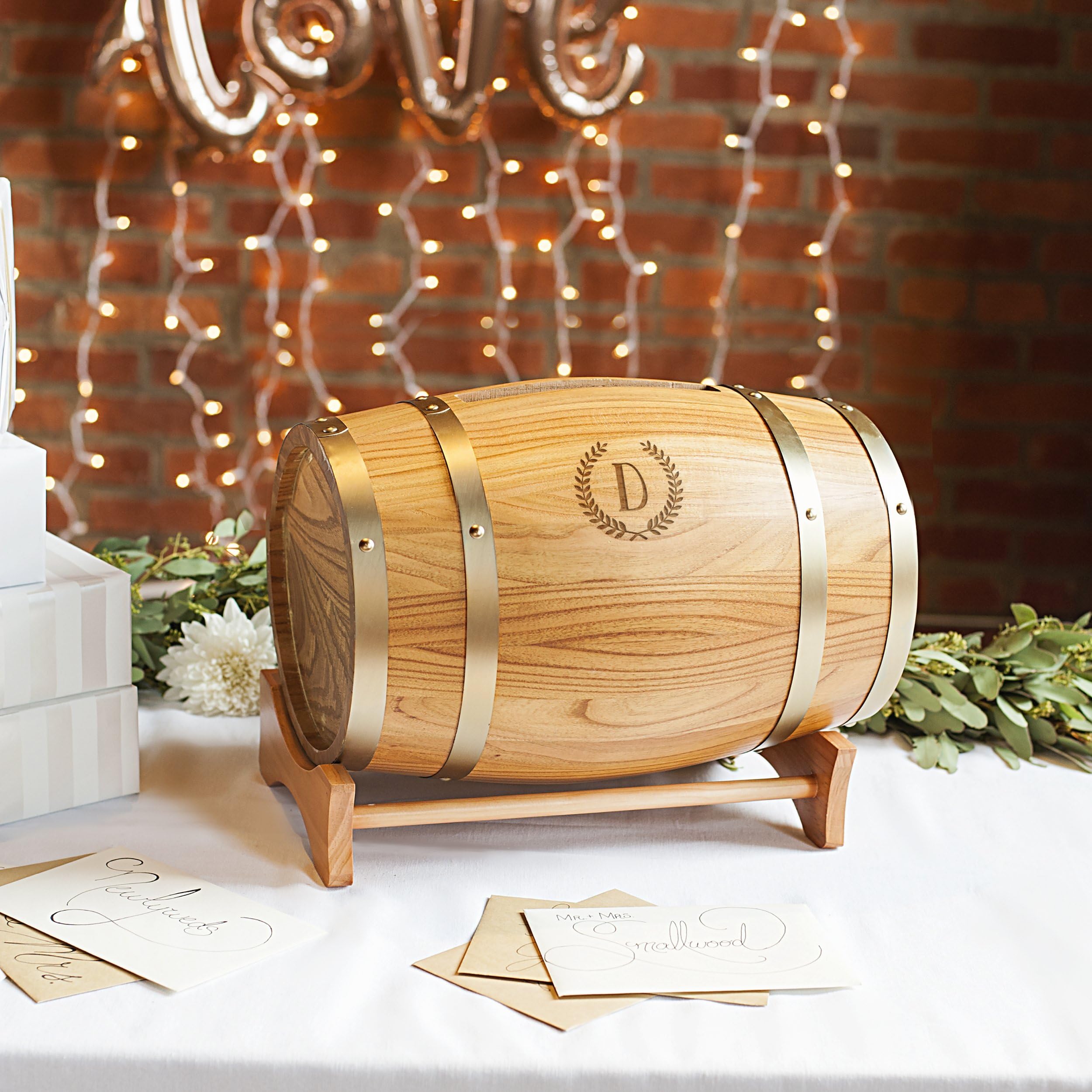 Cathys Concepts Personalized Wine Barrel Wedding Party Reception Gift Card Holder (Single Initial)
