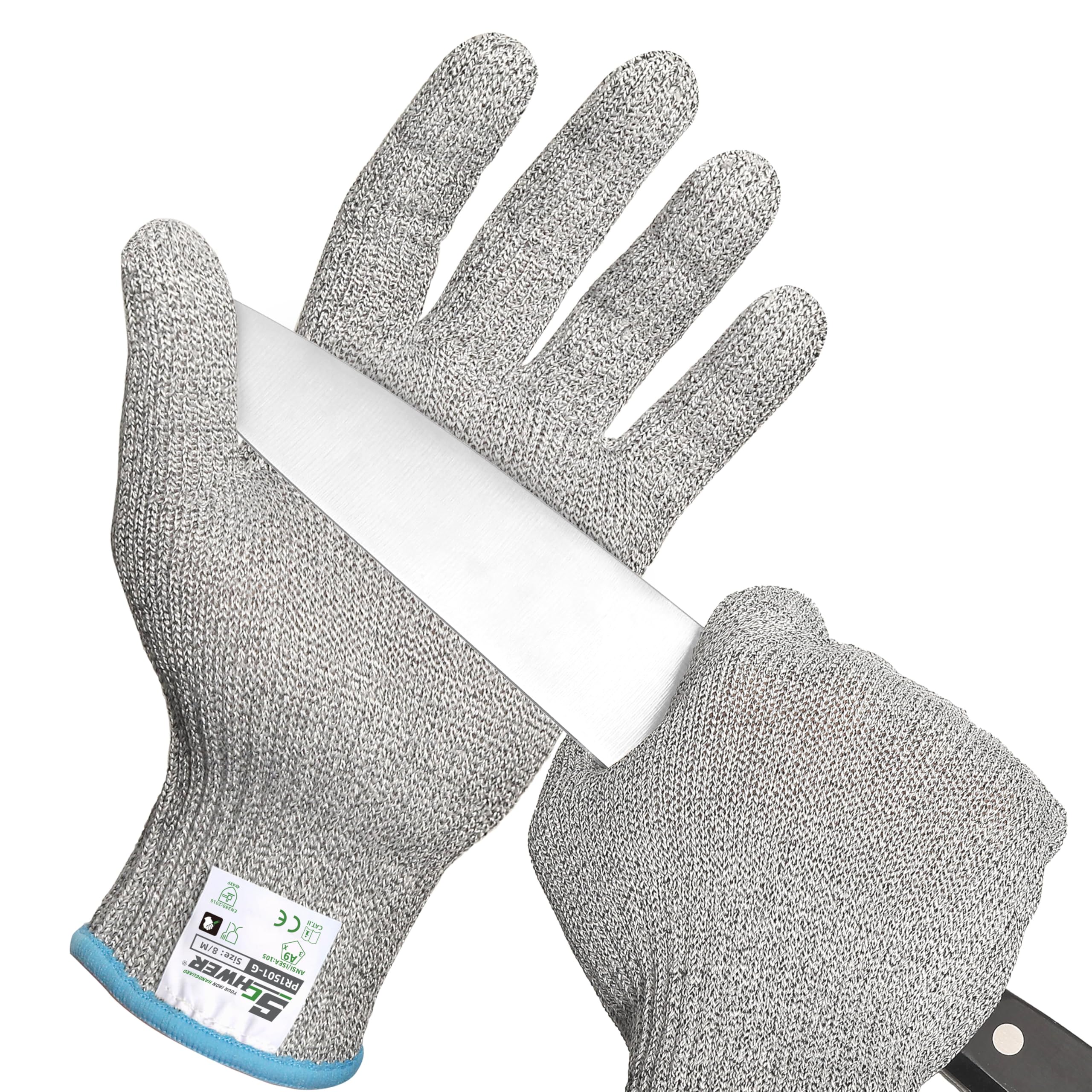 Schwer Level A9/F Cut Protection Gloves, Ultimate Cut Protection According to the Highest US and European Standards, for Cutting Meat (M, Grey, 2 Pairs) โ image 1