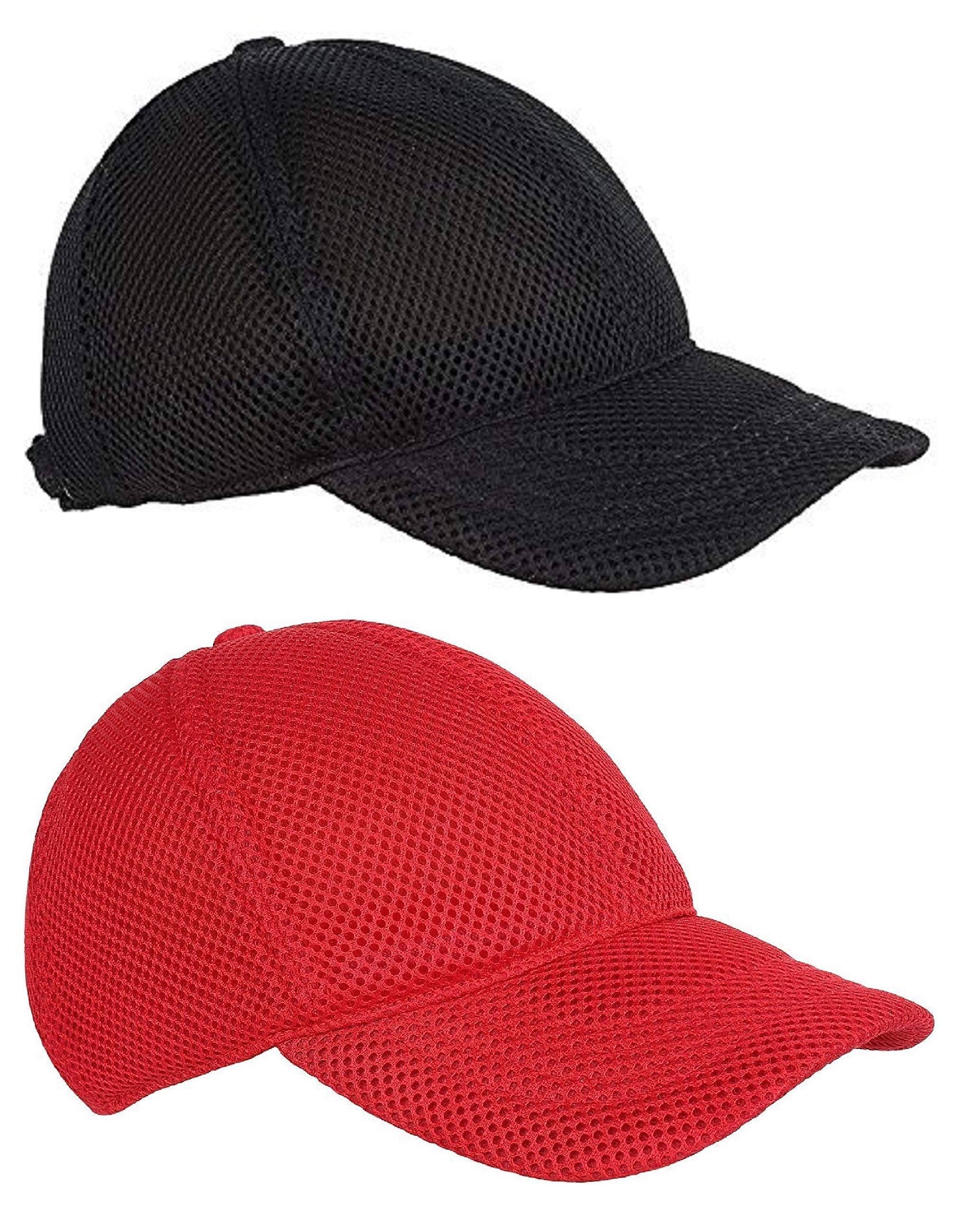 Zacharias G3E Men's Net Baseball Cap Black & Red Free Size Pack of 2
