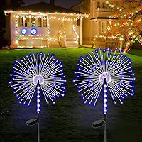 Vista 12 de Paquete de 4 luces solares decorativas para exteriores con 480 LED, luces solares impermeables de fuegos artificiales con 8 modos, adecuadas