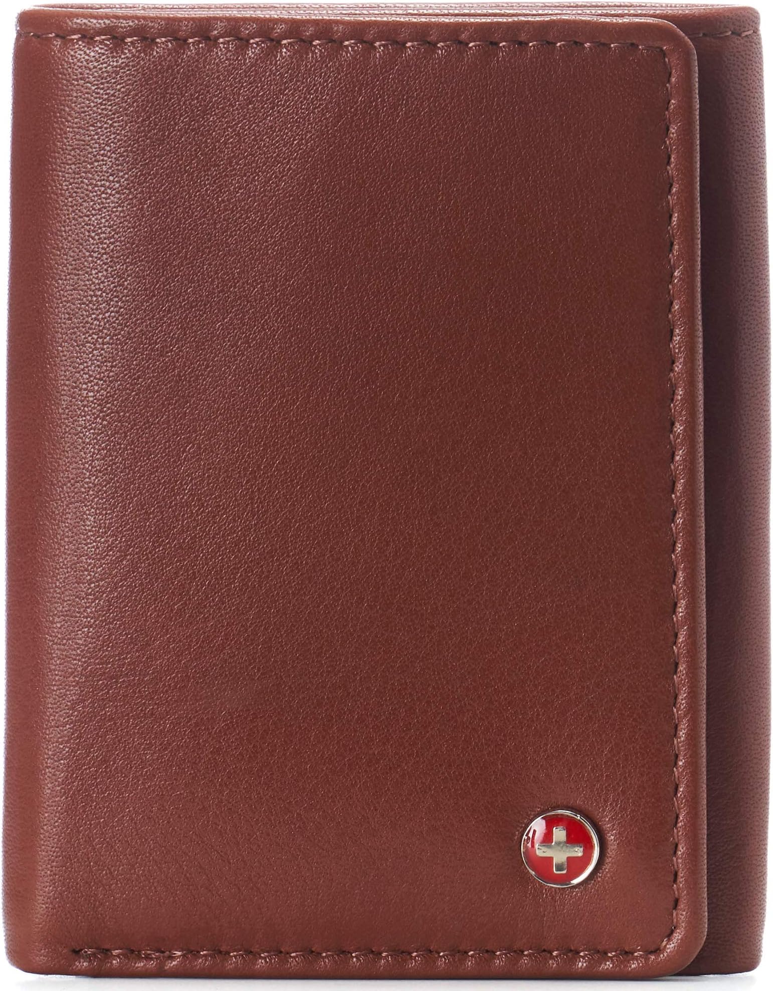 Alpine Swiss Men's Leon RFID Trifold Pocket Wallet - Genuine Leather Wallet for Men Slim Design with ID Window & Multiple Card Slots Classic RFID Safe Pocket Wallet in Gift Box, Tan, One Size, Trifold