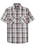 Mens Plaid Button Down Shirts Mens Short Sleeve Western Shirts Two Pocket Regular Fit Mens Button Up Casual Shirts