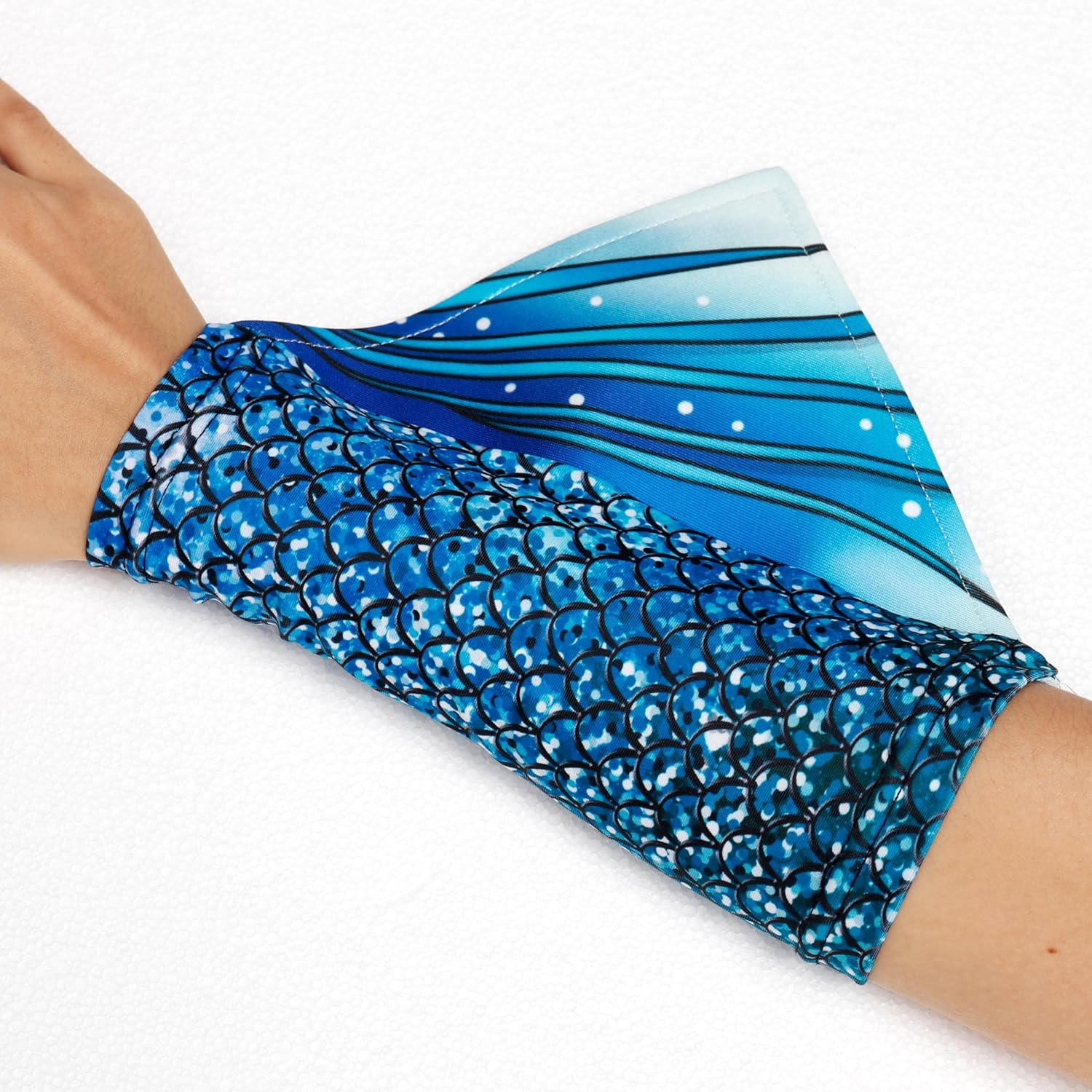 color cosplayer Mermaid Gloves Fish Scale Arm Sleeves Print Fin Halloween Costume Accessories for Women and Girls - Image 2