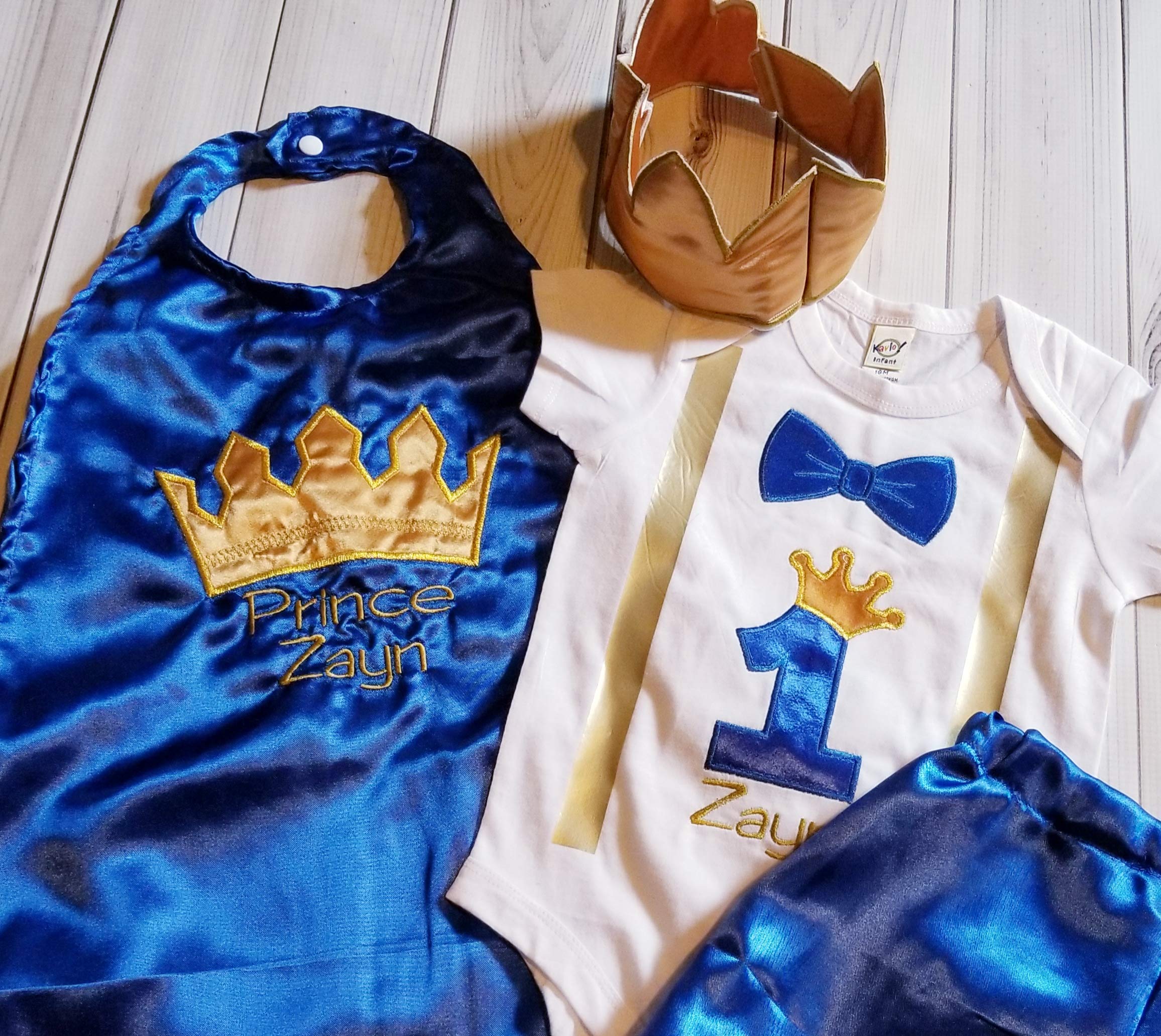 1st 2nd Birthday Royal Blue Smash cake photo prop prince king gold crown onesie cape Crown Hat Shorts 6 months to 24 months