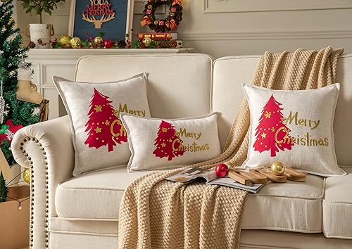 Miniatura 6 de Fundas de almohada navideñas de 12 x 20 pulgadas, fundas de almohada bohemias para sofá cama, paquete de 2 fundas de cojín decorativas de lino con