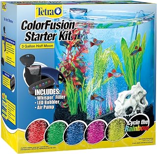 Tetra 3 Gallon Half Moon Aquarium Starter Kit with Filter, Air Pump & Color-Changing LED Light for Betta & Goldfish