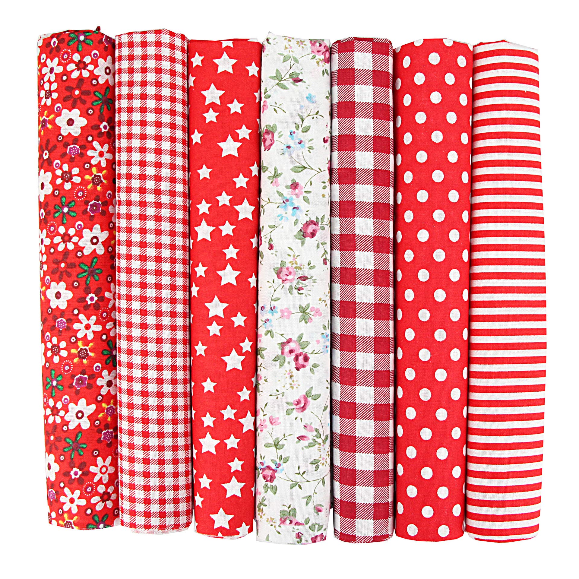 7PCS Flower Cotton Fabric Squares 20" x 20" Fat Quarter Fabric Bundles Craft Fabric for Patchwork Sewing Quilting Crafting DIY (Red)