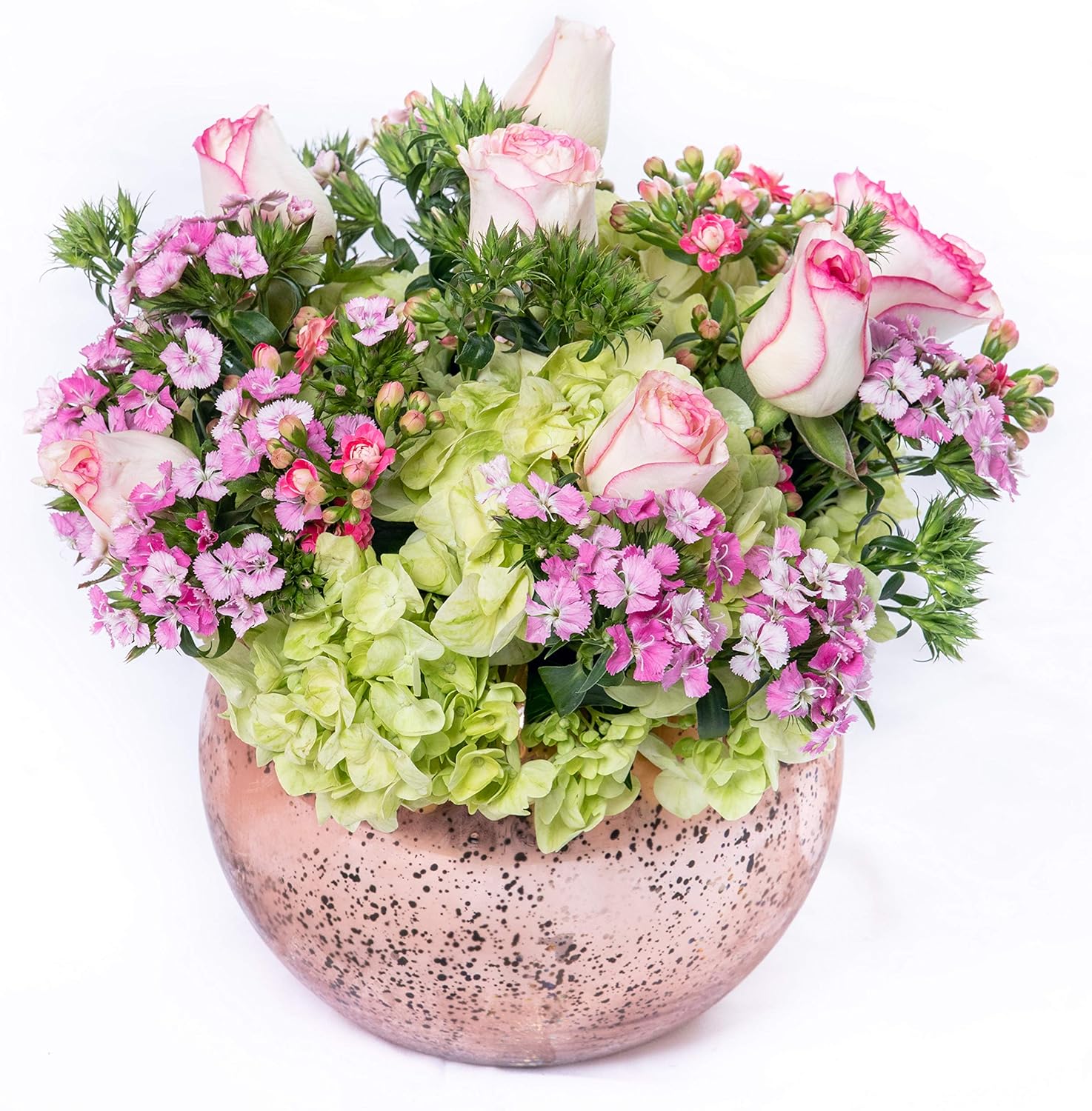 WGV Bowl Glass Vase, Diameter 8", Height 6", Open Width 5", (Multiple Choices) Rose Gold with Spot Bubble Planter for Wedding Event Home Decor, 1 Piece (VBW0008RGS)