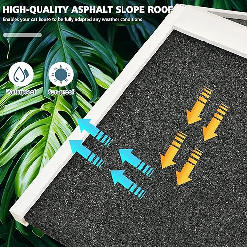 Miniatura 8 de Tangkula Casa para gatos al aire libre de madera, 2 pisos fuera de refugio para gatos con puerta de escape, techo de asfalto abierto, plataforma de