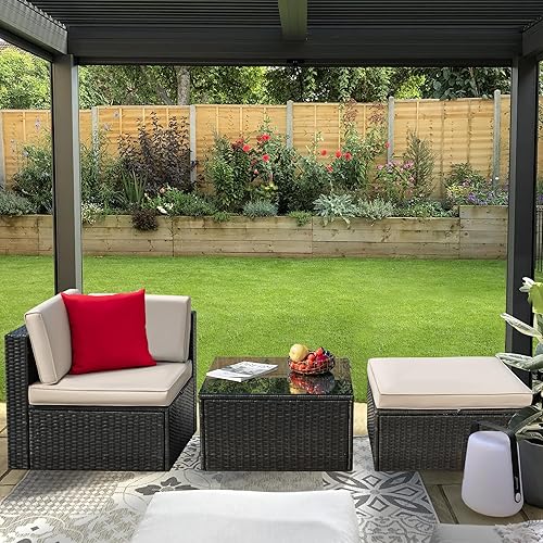 Miniatura 2 de Greesum Juego de 3 piezas de muebles de mimbre de ratán para patio, sofá al aire libre con cojines, almohadas y mesa de cristal para porche, césped