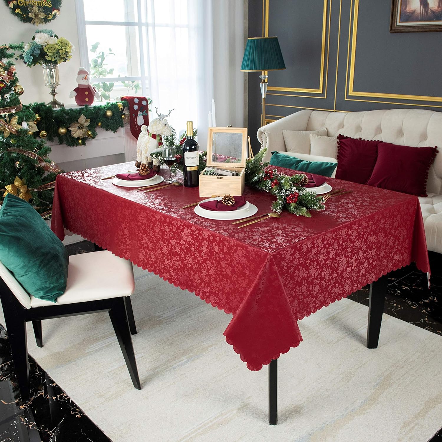 Hosonson 乙烯基 PU 矩形桌布 152.4 x 152.4 公分 易於保養 防水 防油污漬 裝飾桌布