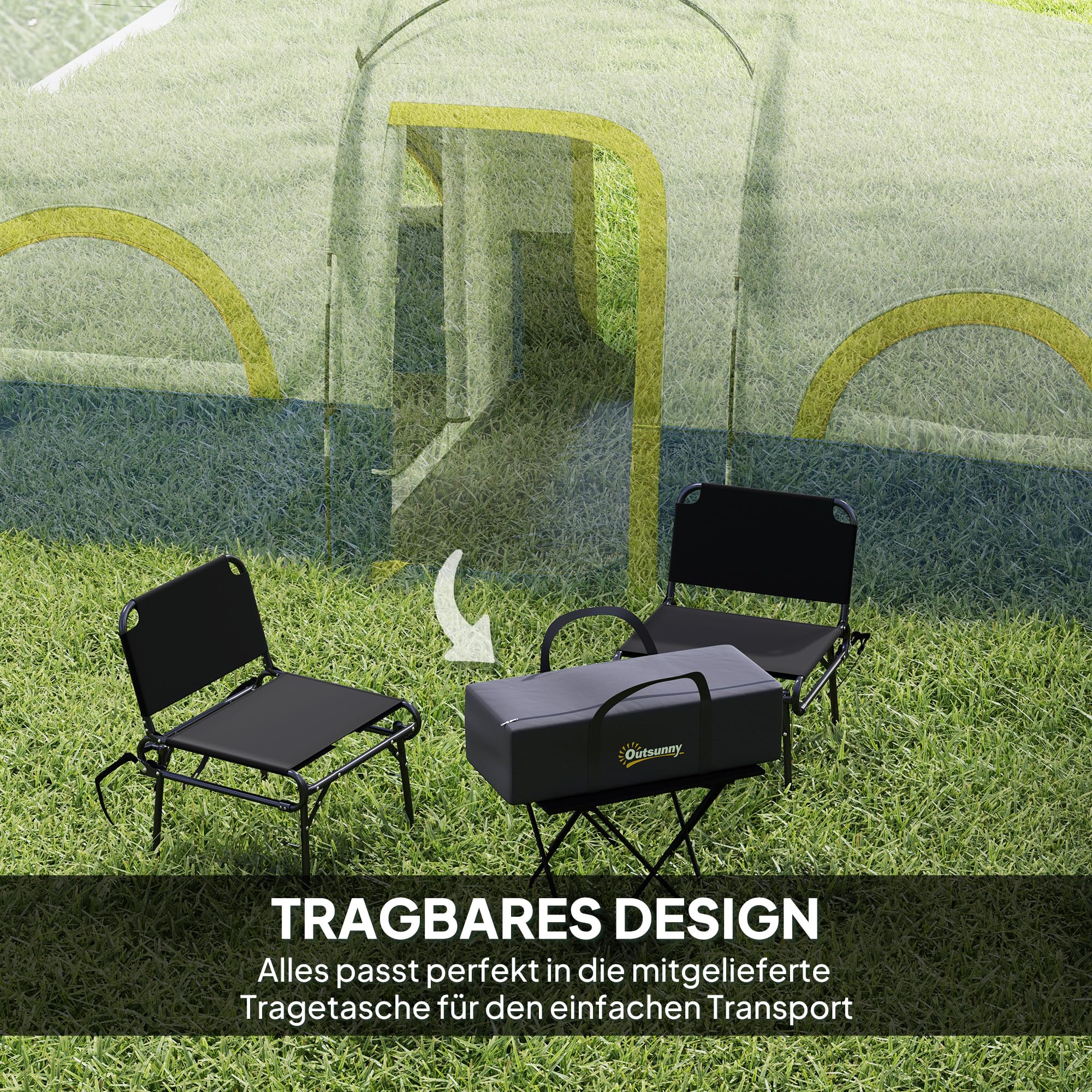Outsunny Tunnelzelt, Campingzelt für 4 Personen mit 3 Raum, UV Schutz, Meshfenster, Winddichte Familienzelt mit Tragetasche, 3000mm Wasserabweisend groß Gruppenzelt für Garten, Camping, Blau