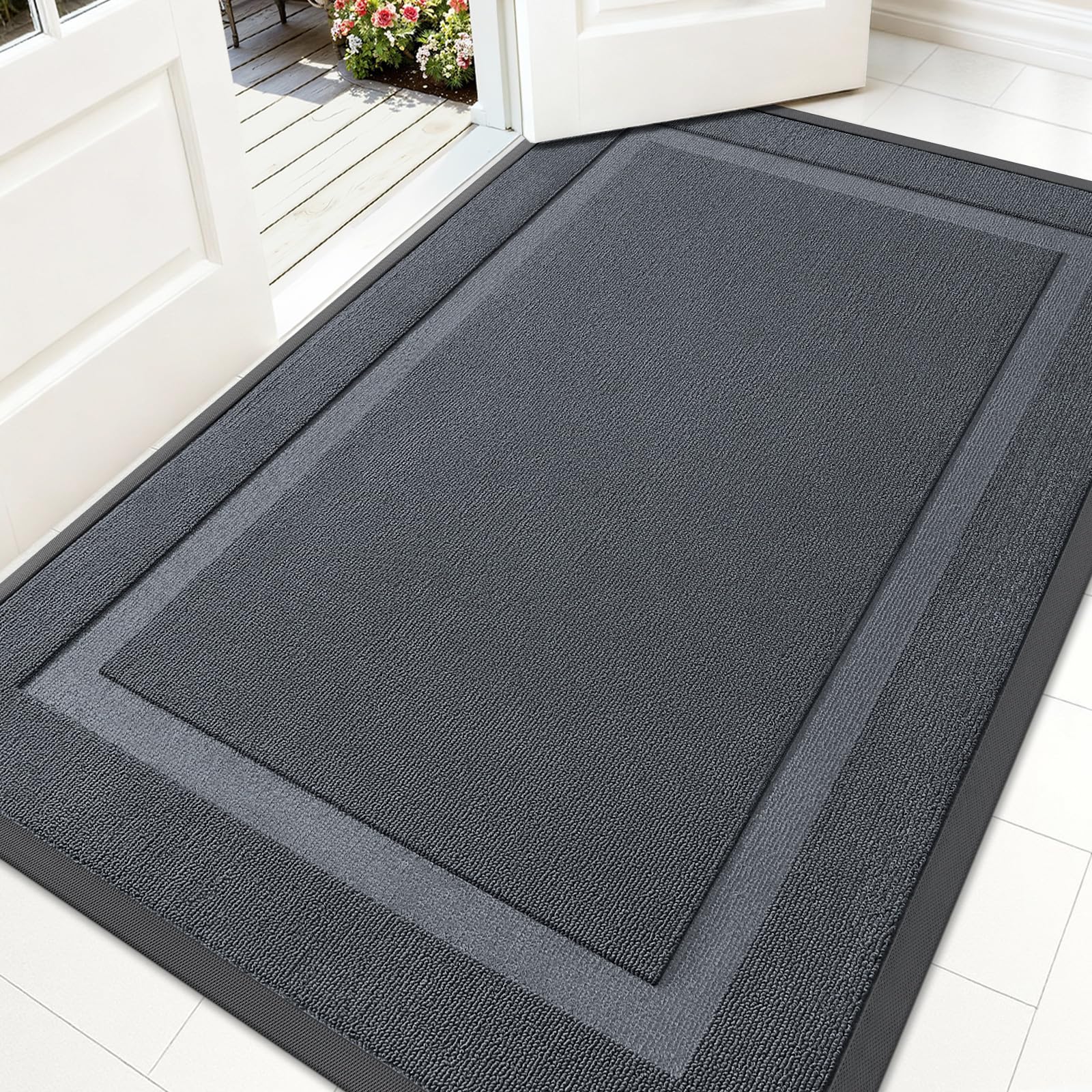 OLANLY Front Door Mat Outside 71x47, All-Season Heavy-Duty Rubber Doormat | Charcoal Gray, Absorbent, Stain and Fade Resistant, Non-Slip Backing, Low-Profile Indoor Outdoor Floor Mat for Entryway