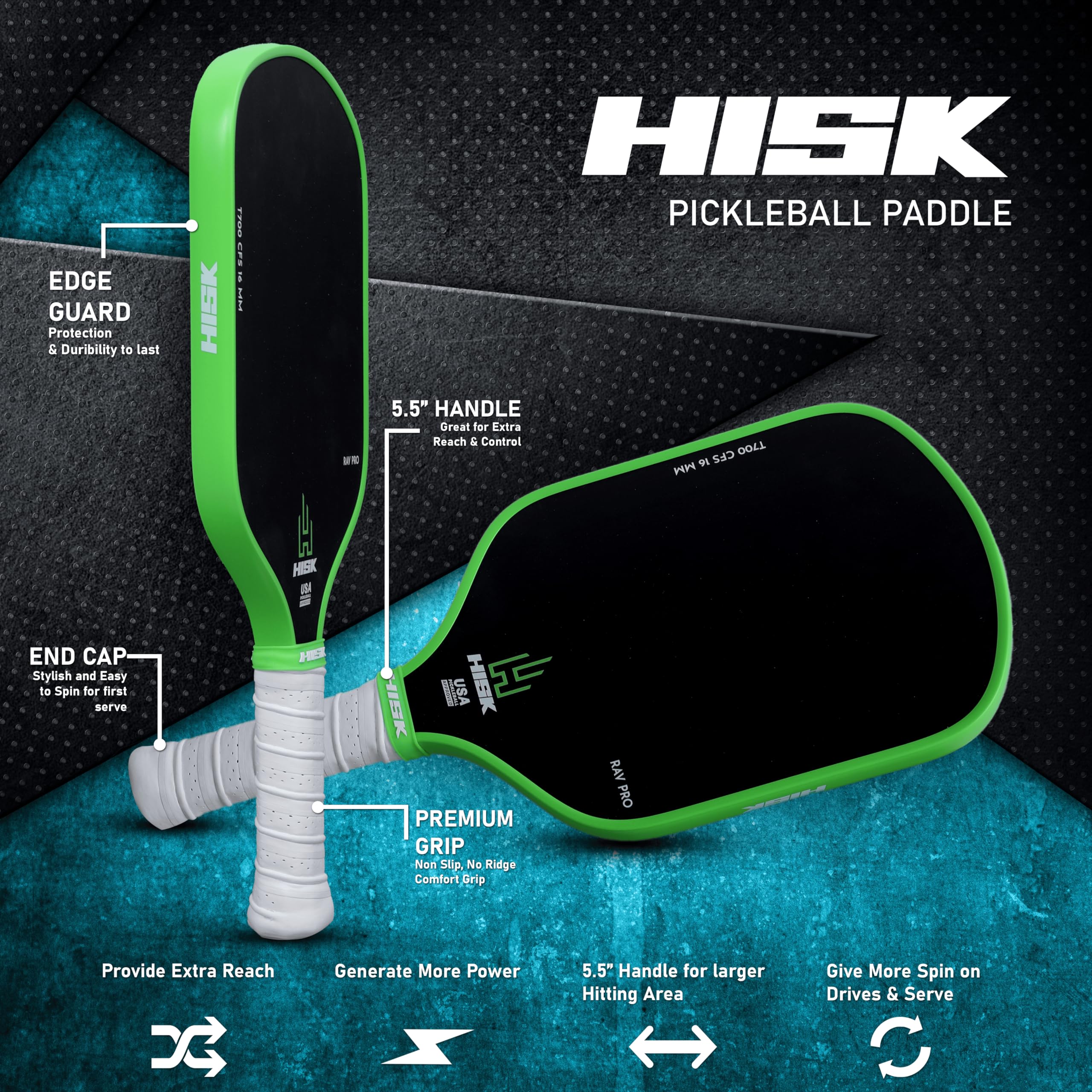 RAV PRO Pickleball-Paddel – Ultimate High End 16 mm japanische Toray T700 Rohkohlefaser CFS mit ausgezeichneter Körnung, aerodynamische Kurve, USAPA-genehmigt, Rutschfester Griff