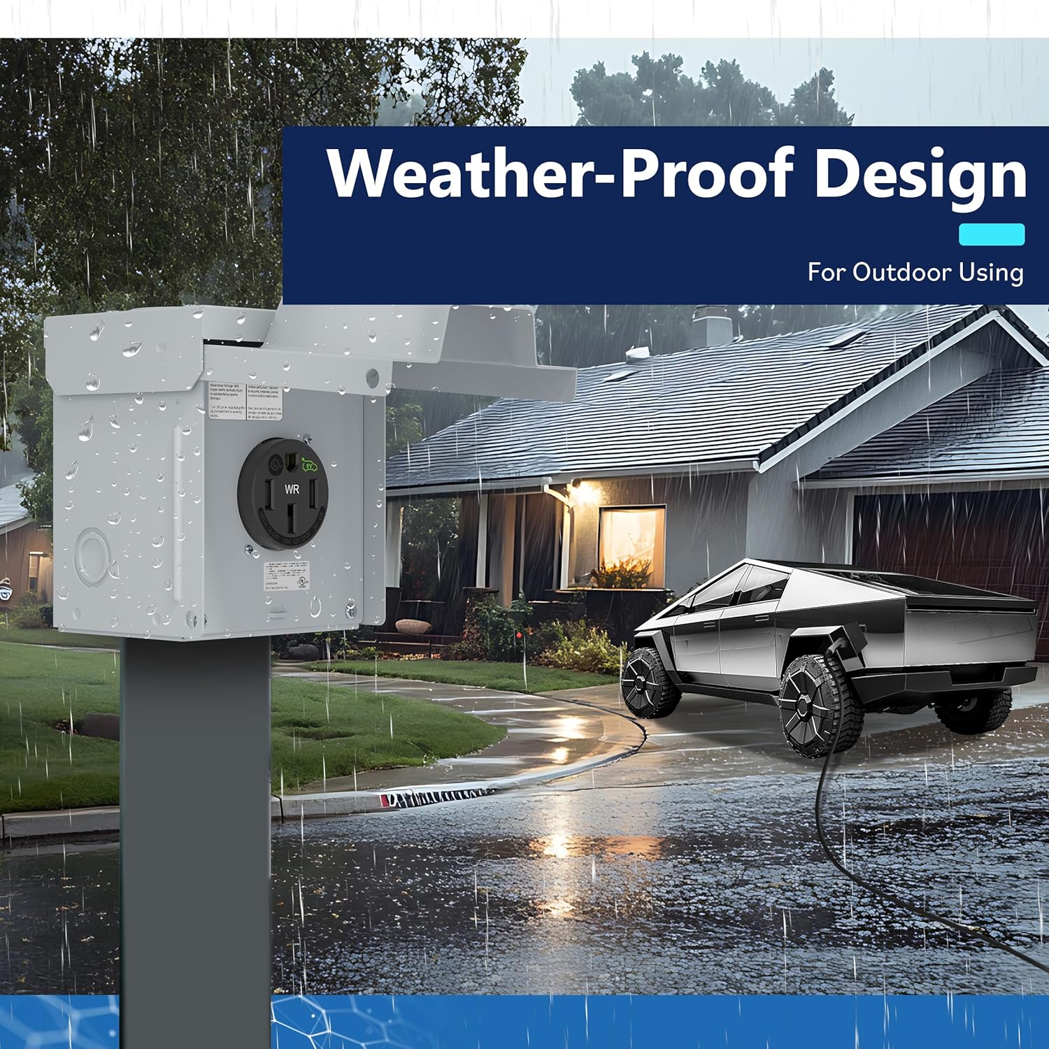 LIDER 50 Amp EV/RV Power Outlet Box, NEMA 14-50R Receptacle, 2.40" Diameter, Lockable Weatherproof Heavy-Duty for Outdoor, UL-Listed Both Receptacle & Metal Enclosure Box