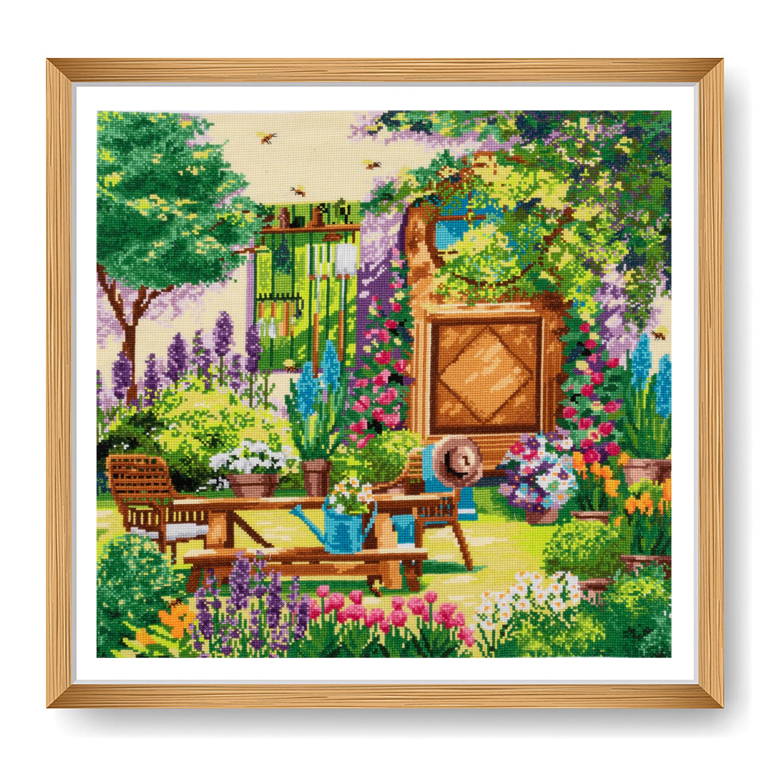 Trimits Country Garden Large Cross Stitch Kits - Counted Embroidery Needlework For Adults Beginners Kids, Christmas Gifts Wall Art, (Frame Not Included) 14 Count,