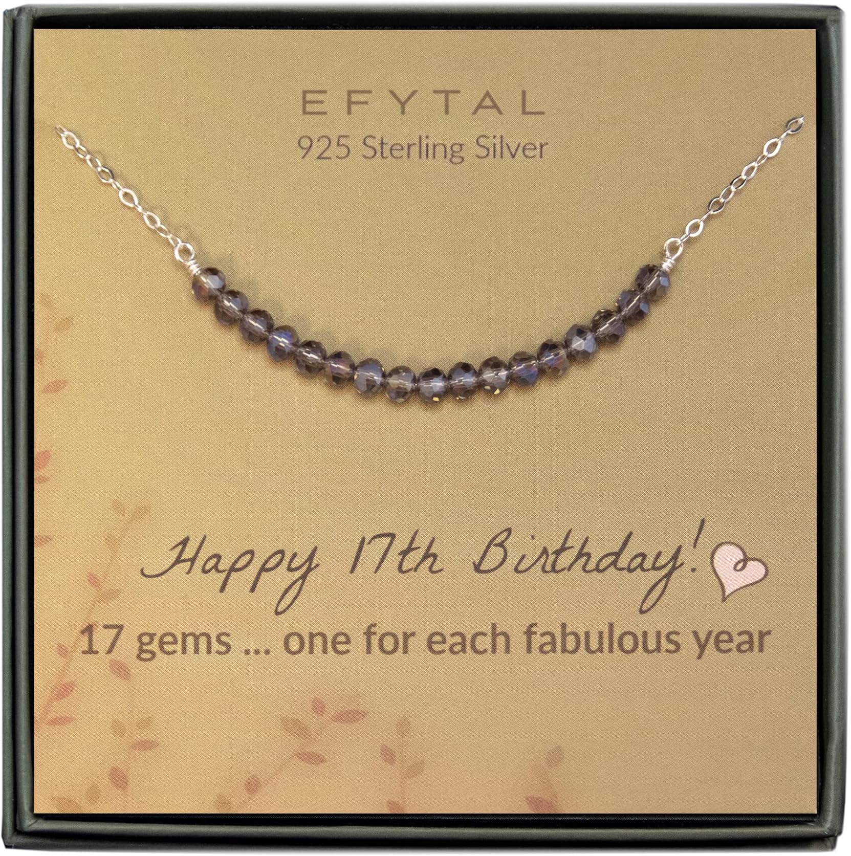 EFYTAL17th Birthday Gifts for Girls, Sterling Silver Necklace, 17 beads for 17 Year Old Girl, Jewelry Gift Idea