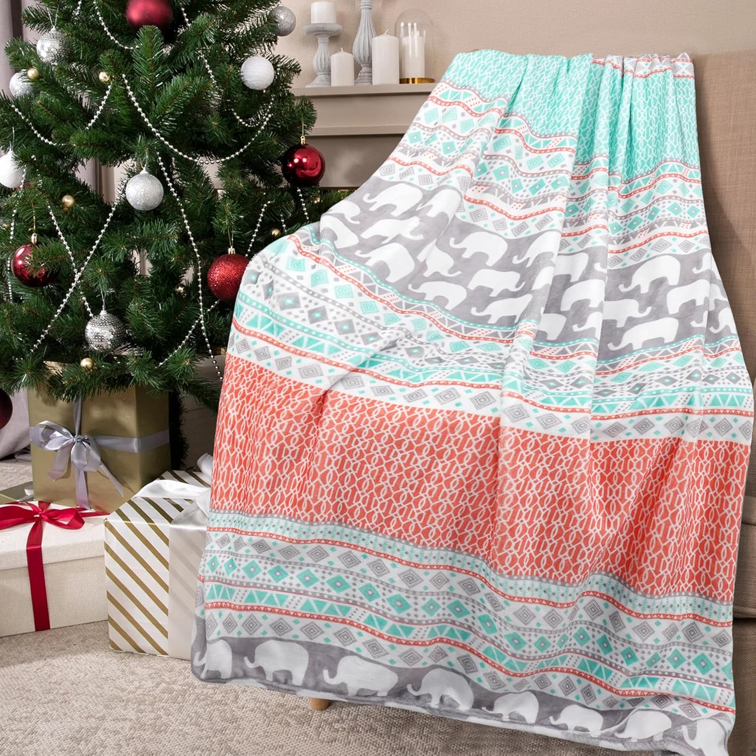 Elephant Blanket Soft Cozy Lightweight Animal Boho Throw Blanket for Couch Sofa Bed Living Room Home Decor for Boys Girls Kids Adults Gift 50x60 inch