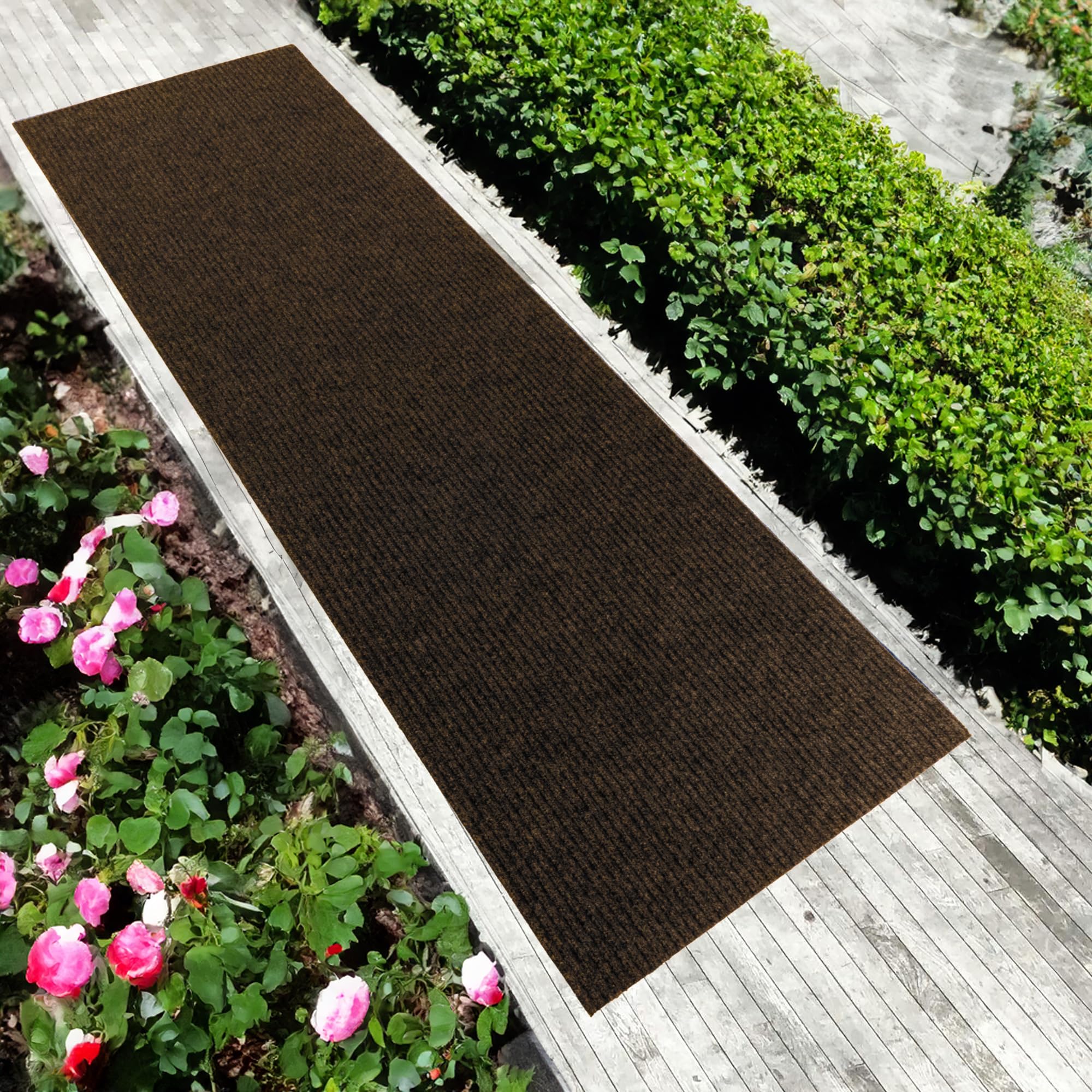 English Home Custom Size Non Slip Striped Design Durable Anti Slip Back Tough Pile Runner Rug for Hallway, Outdoor, Indoor, Commercial, Residential,