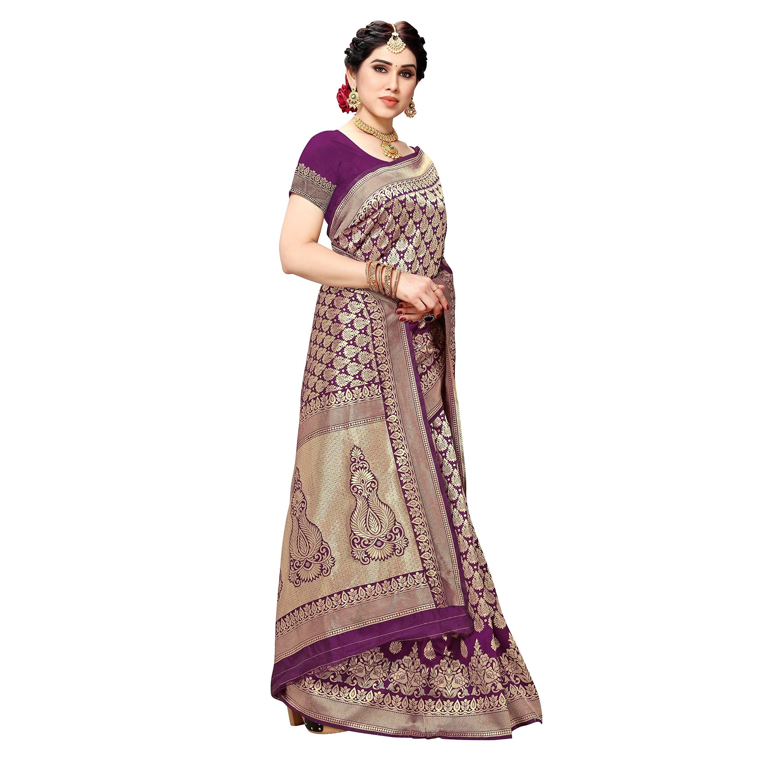 Sidhidata Women's Jacquard Silk Saree With Blouse Piece (W Jamli, Pure Silk), Wine 3