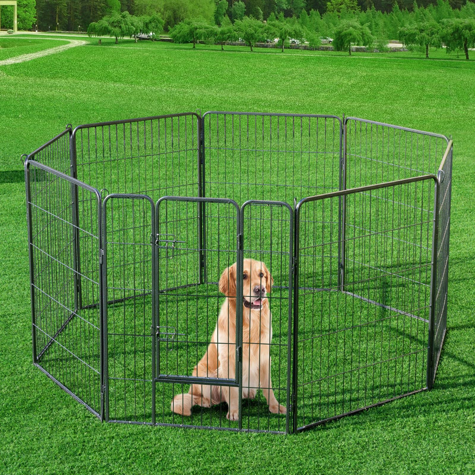 COSTWAY Recinto per Cani da Interno ed Esterno con 8 Pannelli di Metallo | Recinzione per Animali Domestici, Box per Cani, Gatti e Conigli