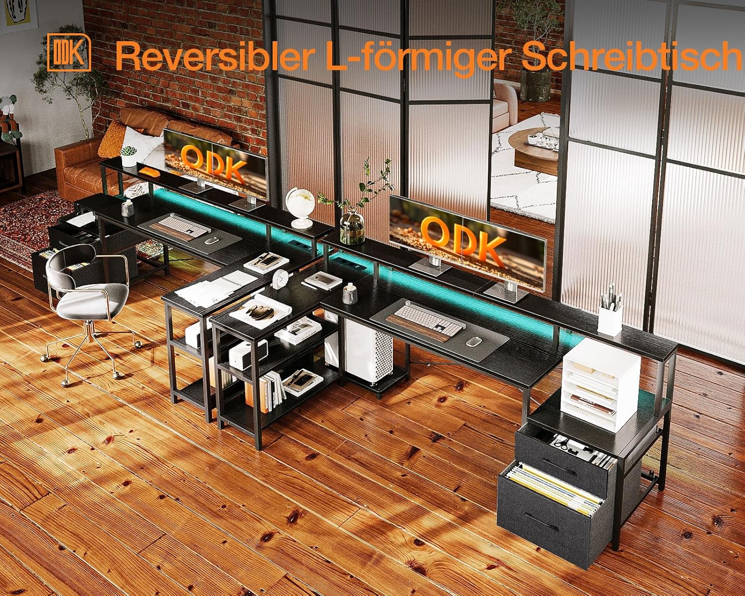 ODK Reversible L-shaped desk configuration options