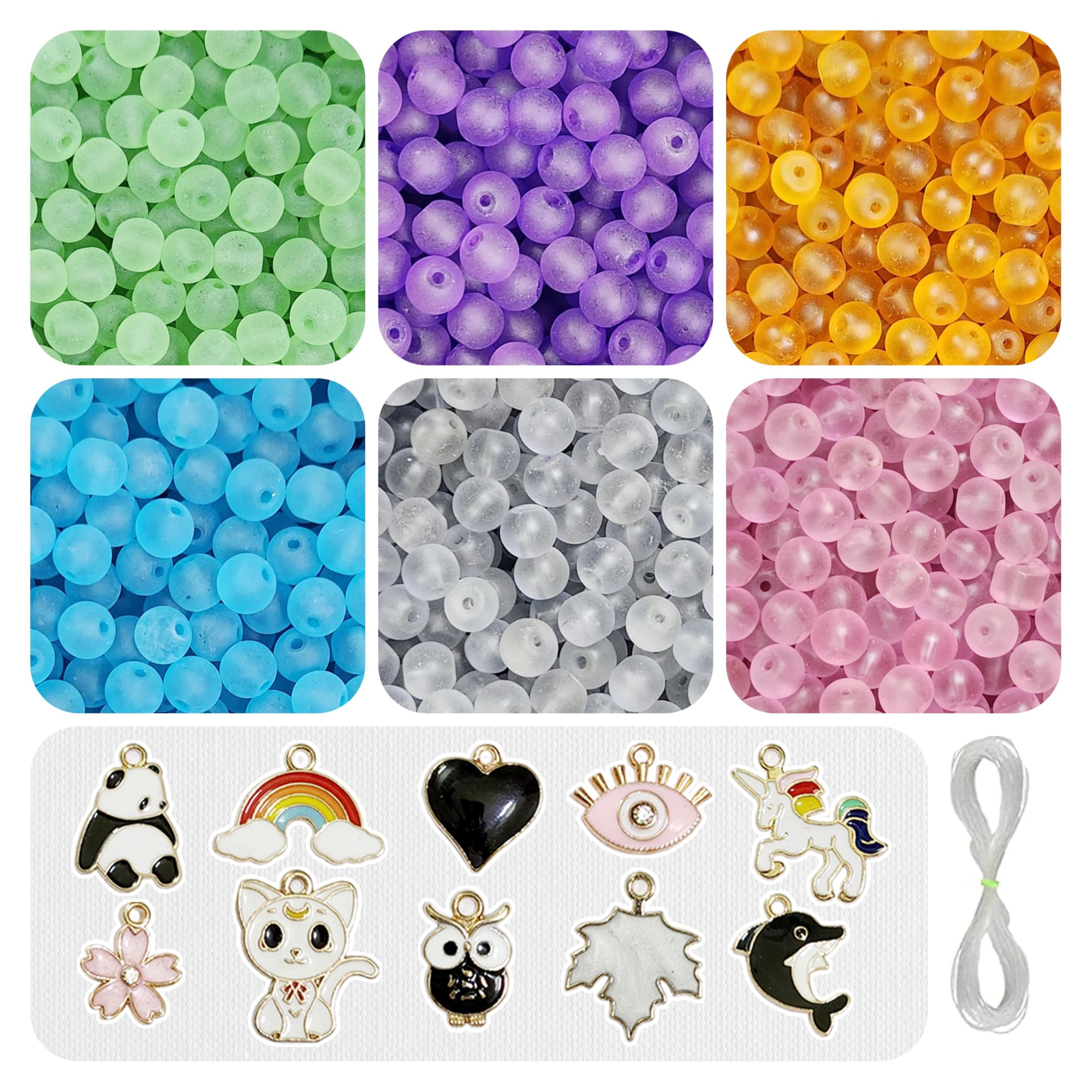 REGLET 10 Pcs of Metal Charms & 210 Pcs Matt Glass Beads for Bracelets Making Kit - Beads for Jewellery Making Kit - Bead Craft - Size 8 mm - 150 Gram -16b