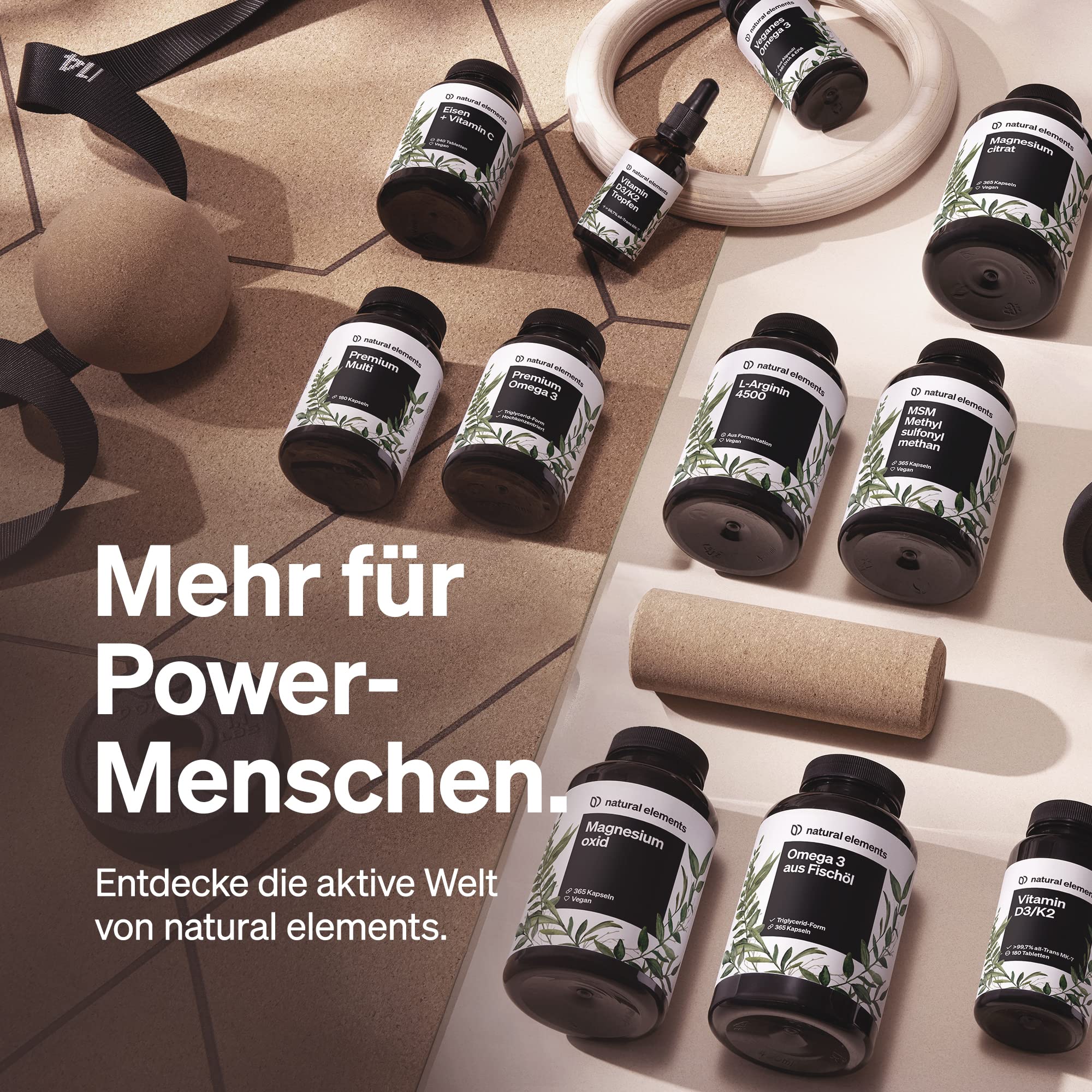 natural elements Magnesium Komplex - Premium: Aus 5 hochwertigen Verbindungen - 400mg elementares Magnesium pro Tagesdosis - Laborgeprüft, vegan, hochdosiert