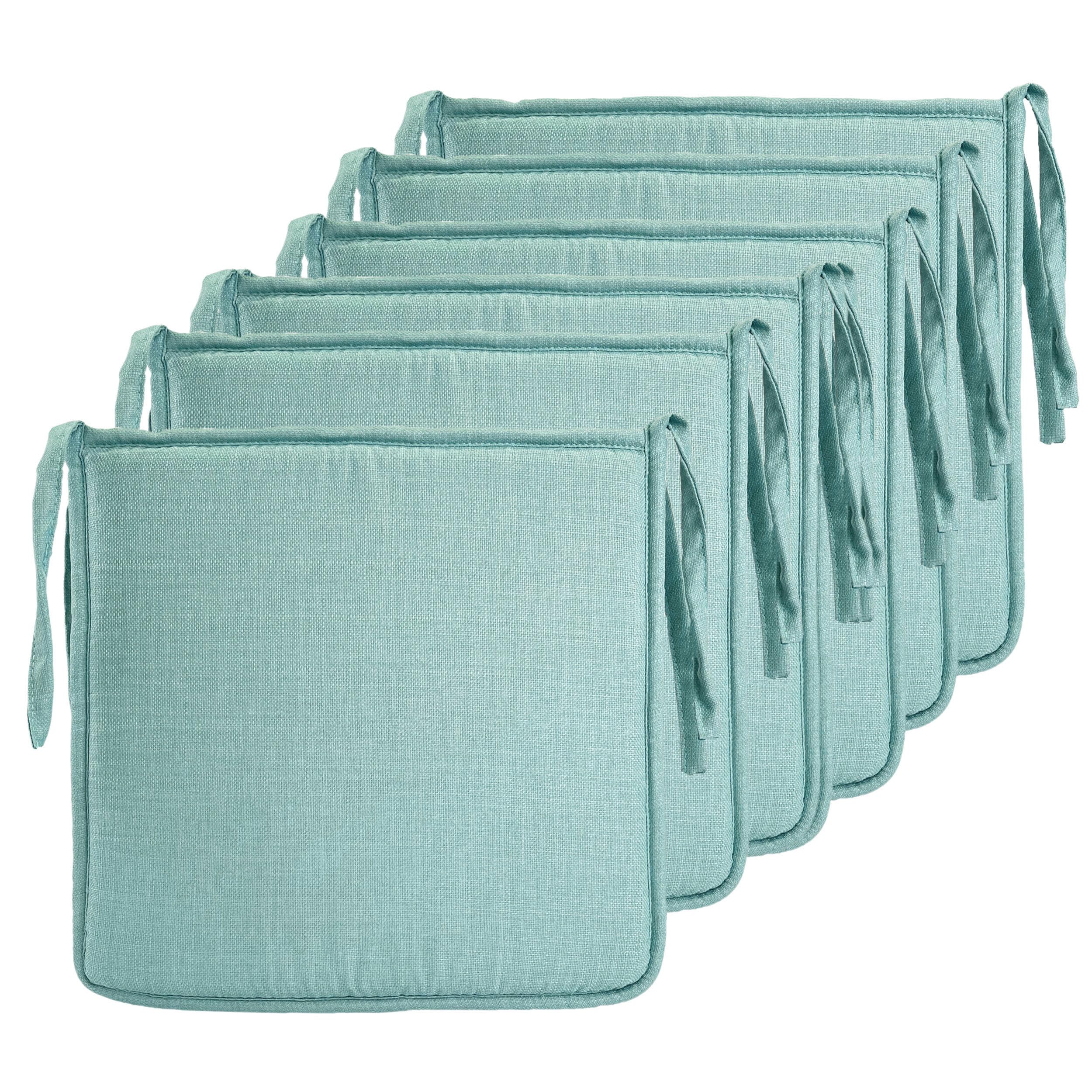Meishida Cojín Silla Elegante y Cómodo, Cojín Asiento Transpirable de con Funda Imitación Lino para Comedor, Pack de 6 Unidades, 40 x 40 x 2 cm (Turquesa)