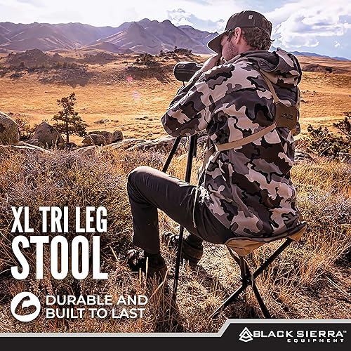 Miniatura 3 de Black Sierra Taburete plegable de caza con correa para el hombro soporta 225 libras, asiento de trípode plegable ligero, silla plegable con marco de