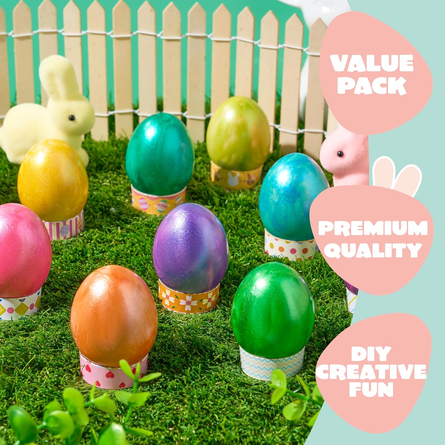 JOYIN 34 PCS Easter Shiny Egg Dye Decoration DIY Kit Multicolor Liquid Dyes with Brushes, DIY Egg Coloring Set for Kids Easter Activities, Theme Party, Hunt Fun.