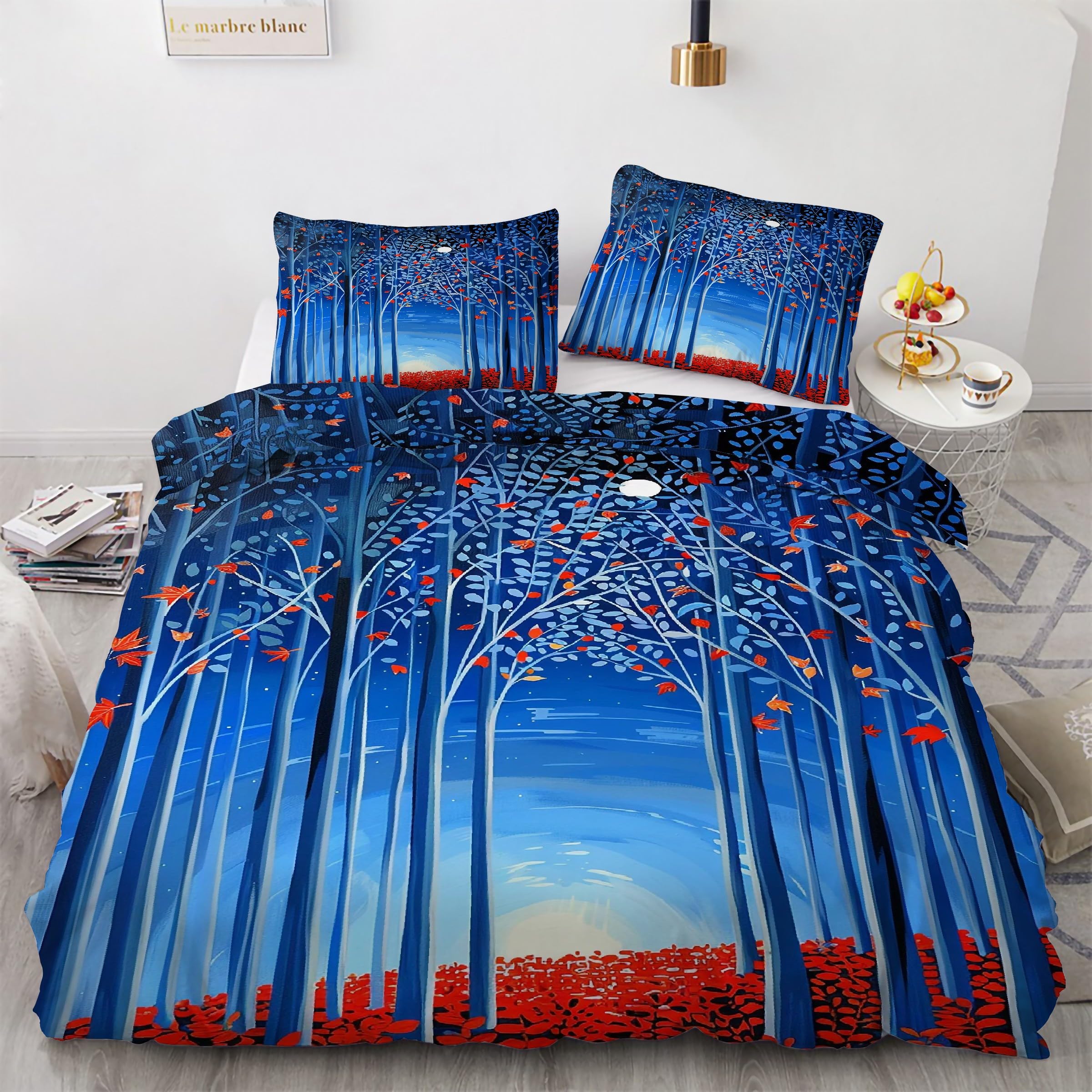 Housse de couette 200x200 cm pour une chambre parentale zen au motif paysage bleu