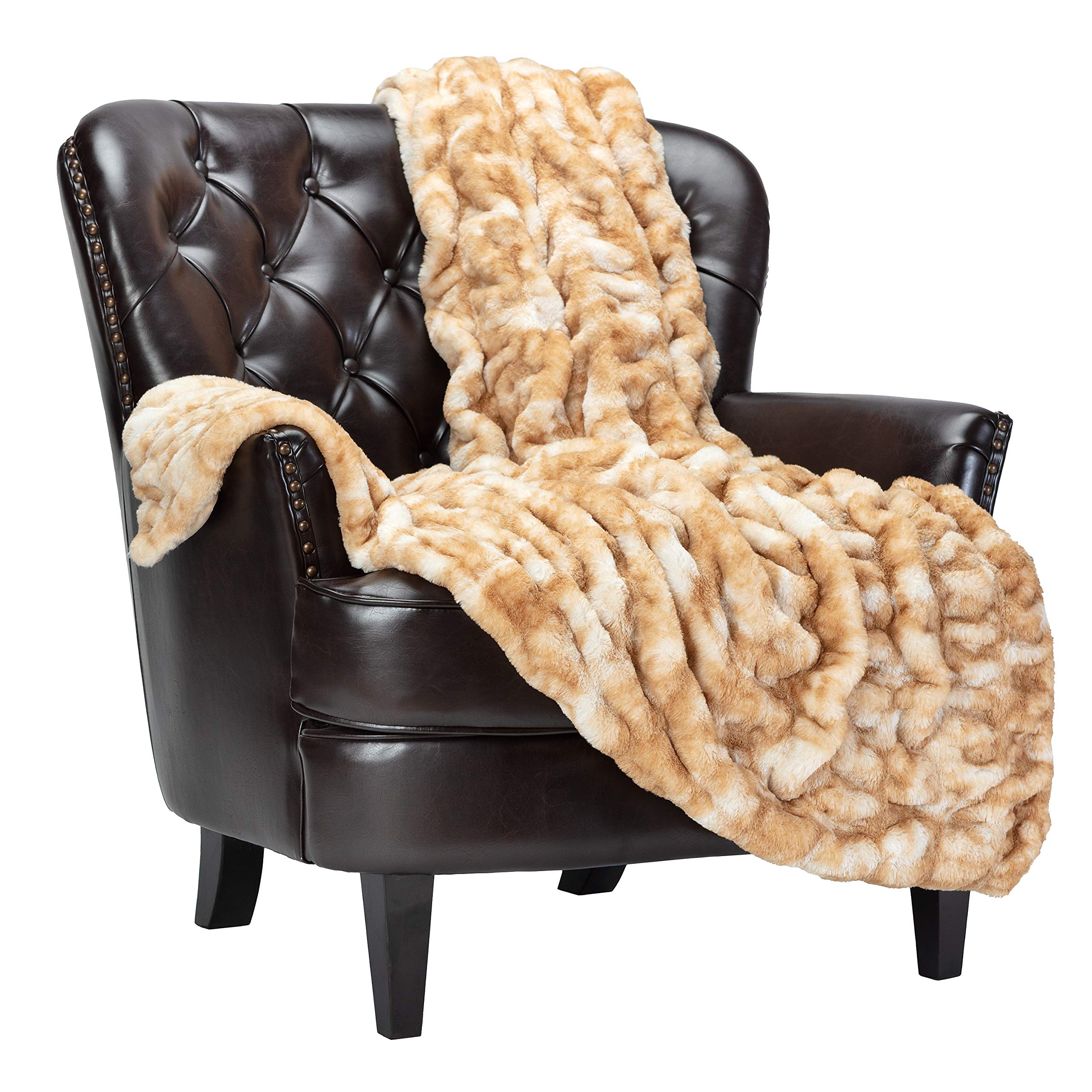 Chanasya Ruched Luxurious Soft Faux Fur Throw Blanket - Fuzzy Plush and Elegant with Reversible Mink Blanket for Sofa Chair Couch Living Room Birthday Gift and Home Decor (50x65 Inches) Hazel