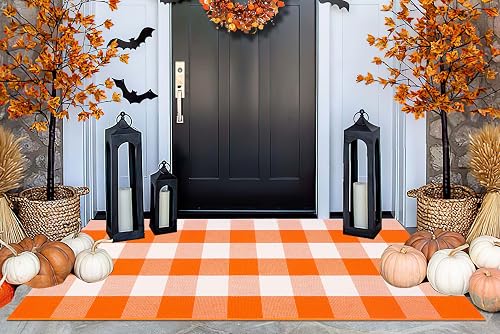 Fall Front Porch Rug 24'x51',Orange and White Halloween Outdoor Rug