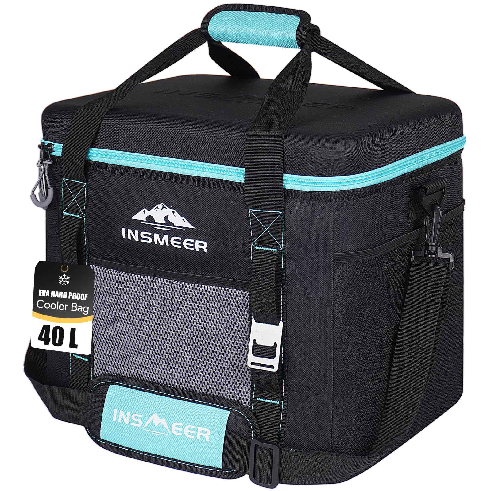 INSMEER Large Cool Bag 40 L, 60 Cans Cool Bag Foldable with Hard EVA Top for Drinks, Waterproof Cooler Bag Medium, Cool Box, Insulated Bag, Thermal Picnic Bag for 4 Camping, Beach, Travel