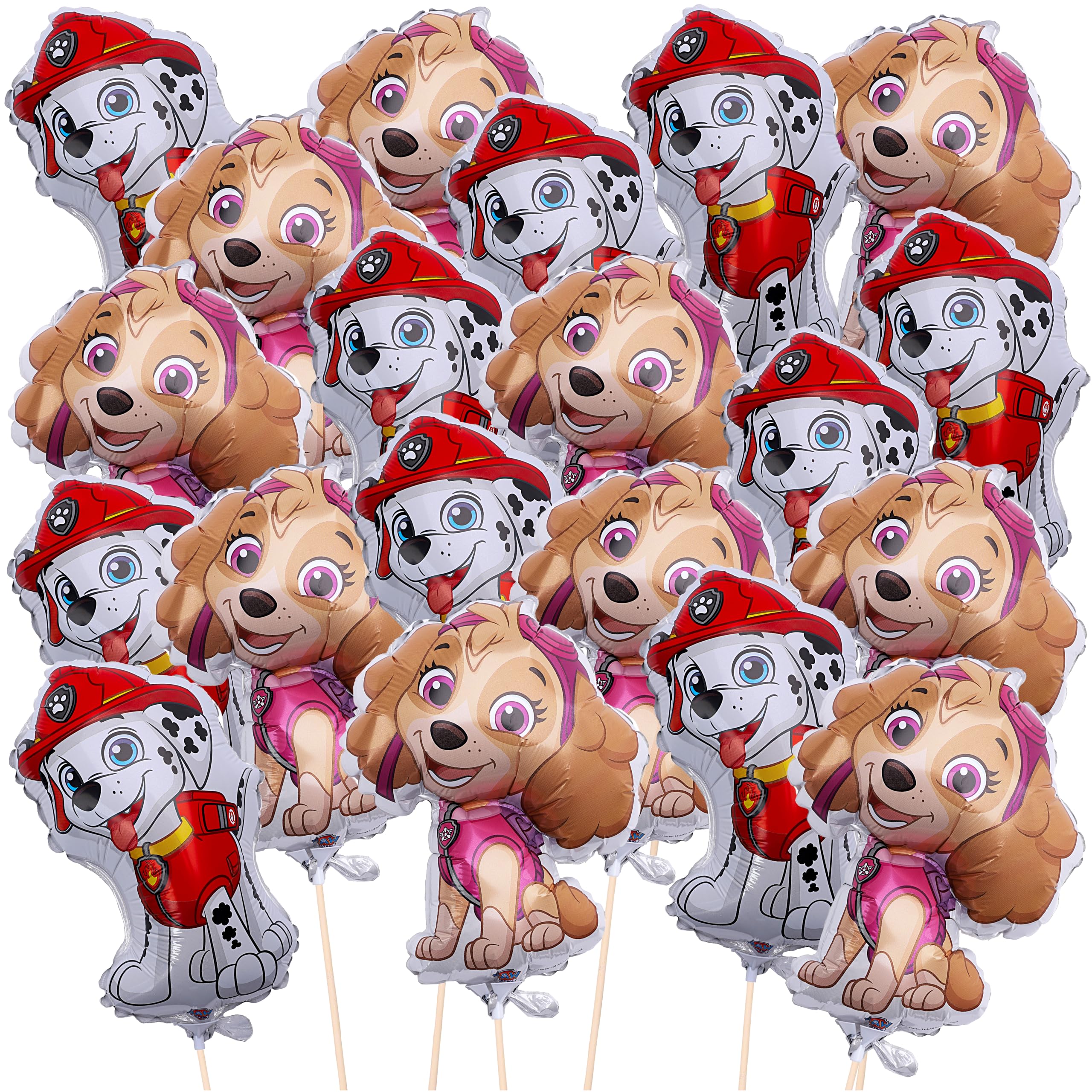 Toyland® Pack Of 20 - Skye & Marshall Paw Patrol Character Mini Balloons - Ready Inflated & Sticks And Cups Included - Birthday Party Decorations