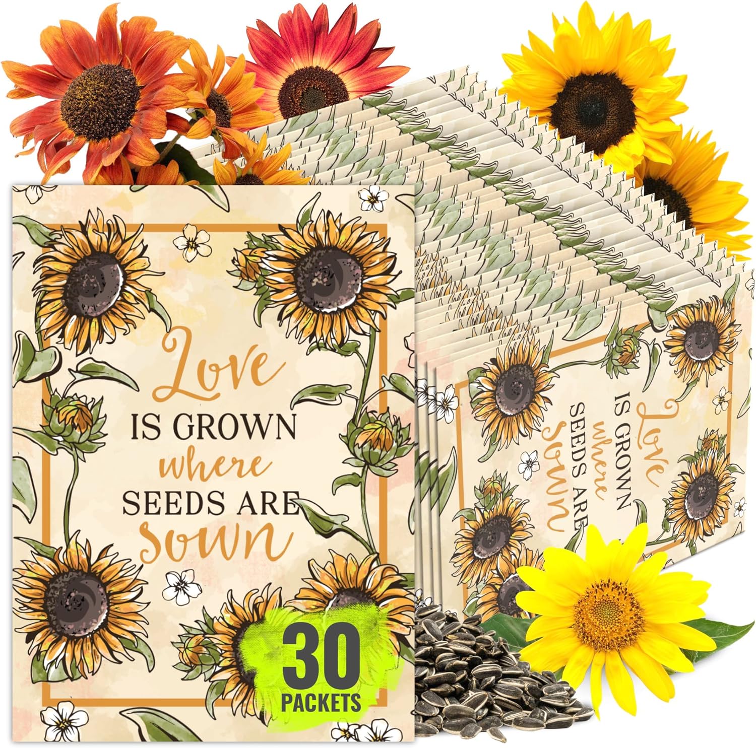 Seed Needs Heirloom Sunflower Seed Packet Favors for Party Events - Pre-Filled & Ready to Hand Out - Great for Weddings, Bridal Showers, Memorials, Fundraisers (100 Packets)
