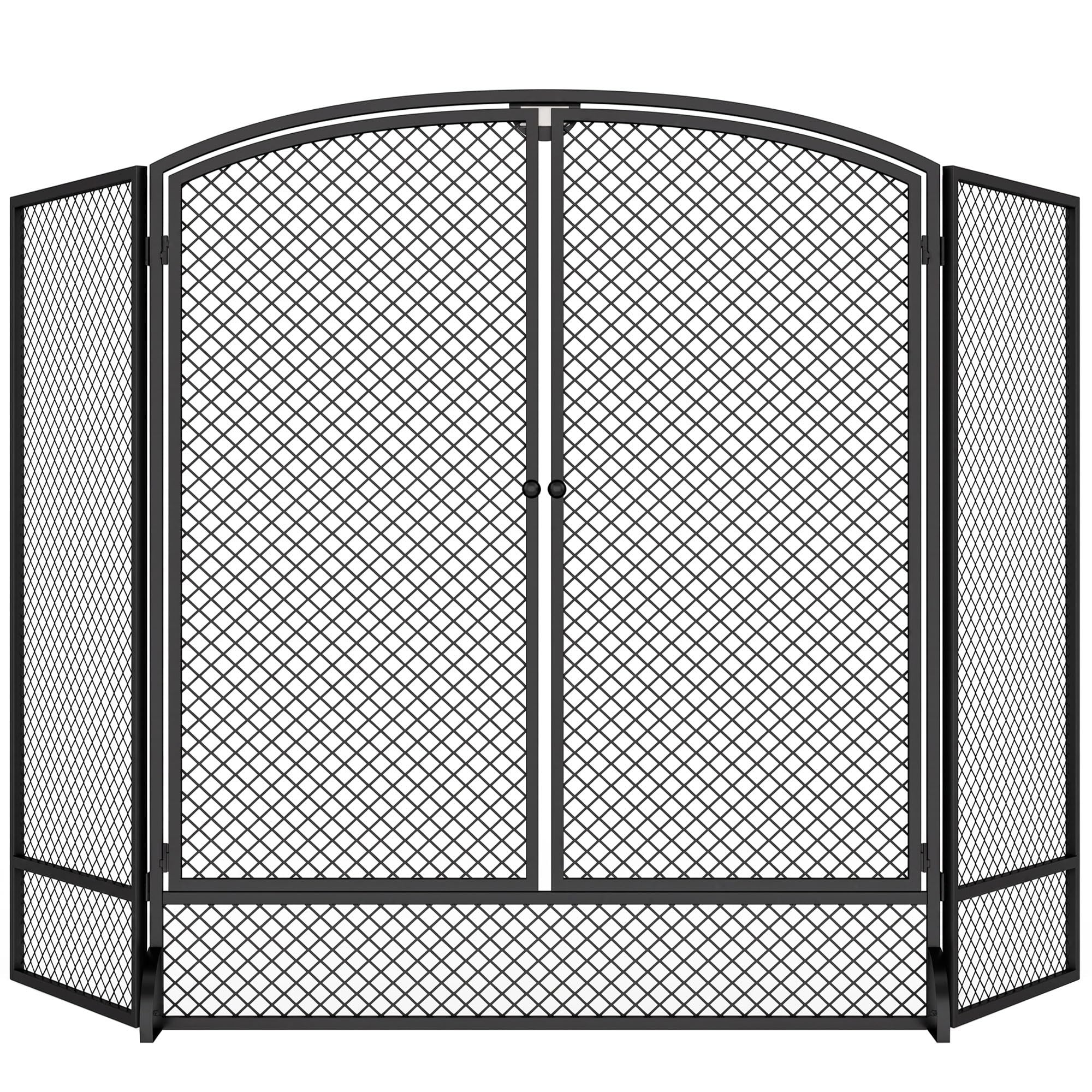 HOMCOM Pare-feu de Cheminée Pliable 3 Panneaux 2 Portes 122x10x75cm Noir
