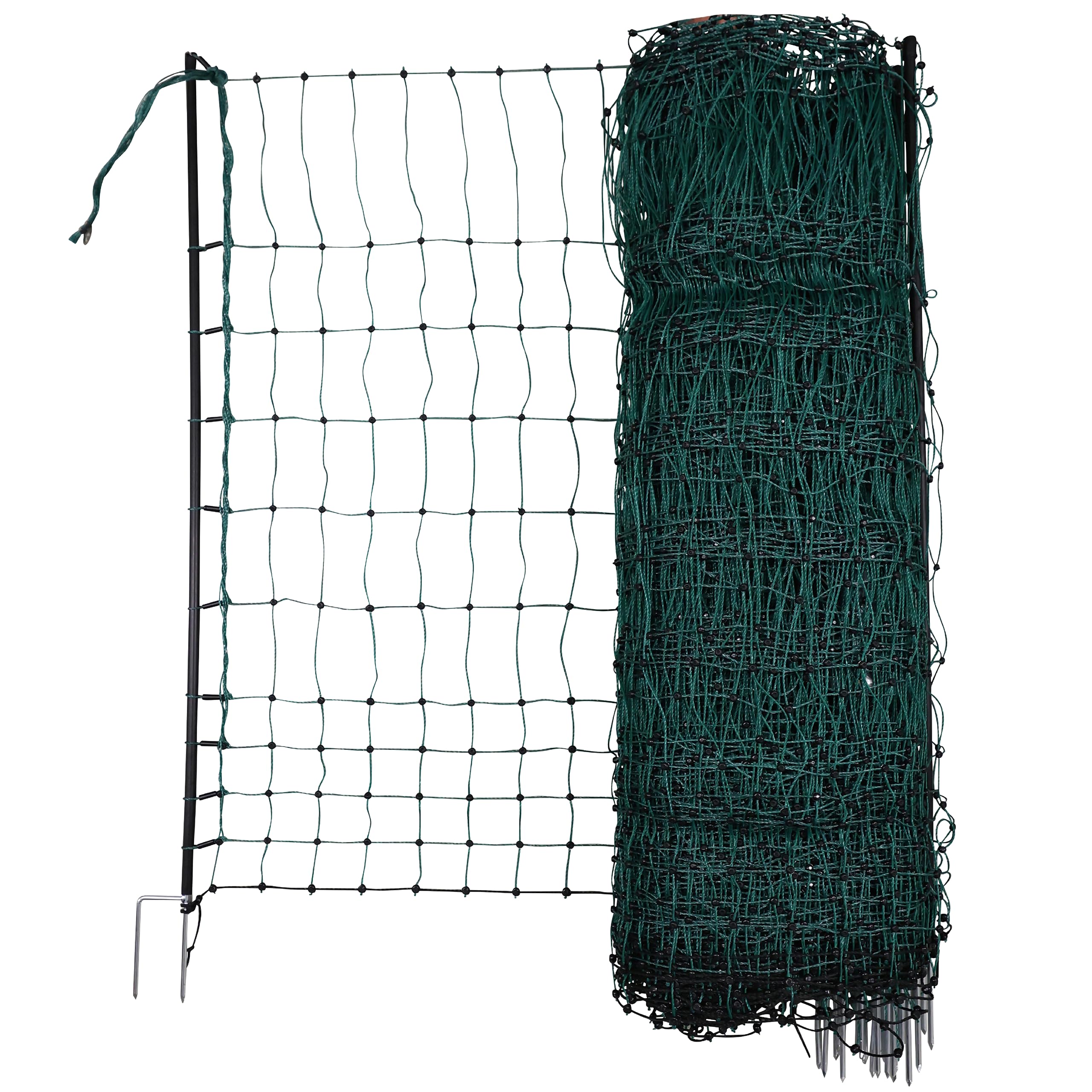 Kerbl Hobbyfarming PoultryNet, 106 cm, 25 m, Filet pour volailles, Filet de clôture, impuissant, Double Pointe, Vert, 8 piquets, Poules, oies, dindes, Garantie 3 Ans Contre Les UV