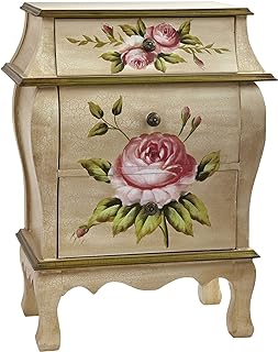 Nearly Natural Antique Night Stand w/Floral Art Nightstand, Beige/Pink/G...
