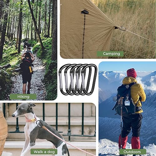 Miniatura 7 de Paquete de 20 mosquetones de aluminio de 3 pulgadas, mosquetones grandes de anillo en D, ganchos de resorte, mosquetón para llaves, correa de perro,