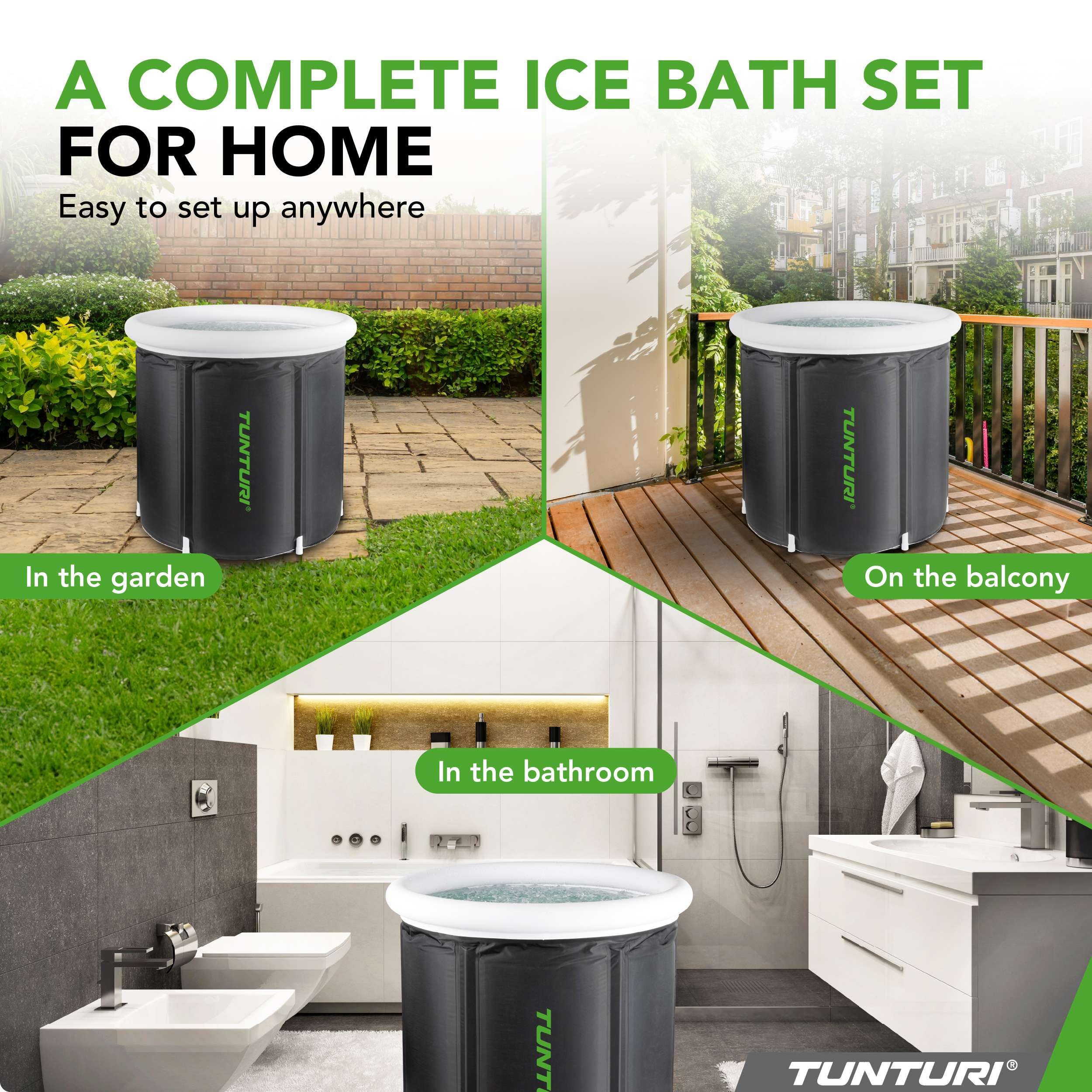 Tunturi IB30 - Bagno di ghiaccio gonfiabile, 75 cm, con copertura isolante, pieghevole e pieghevole
